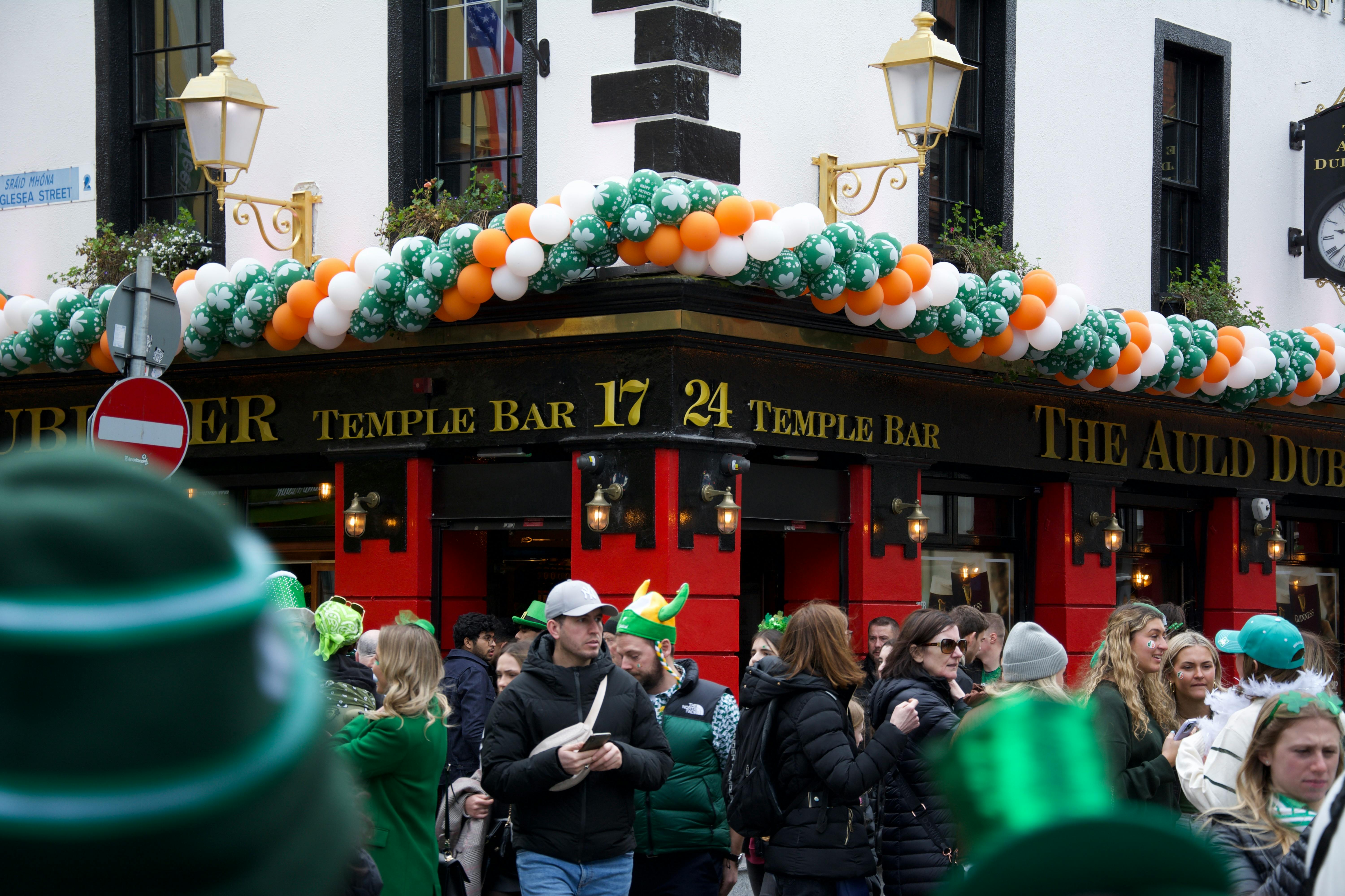 St Patrick's Day outside a pub in Ireland