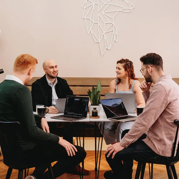 Kubix media directors having a discovery audit meeting in the Kubix coffee shop