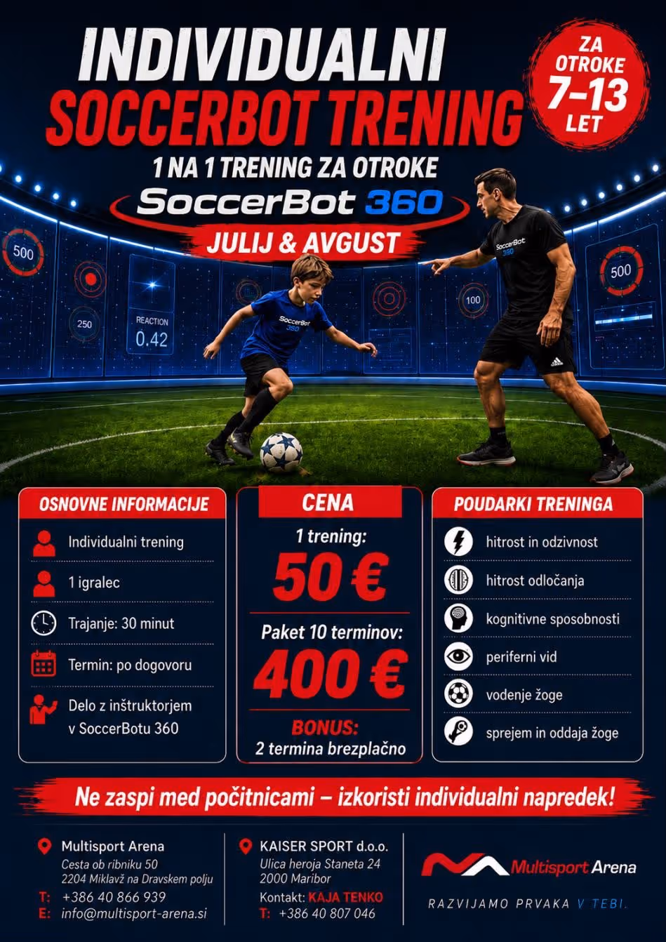 Trening v SoccerBot 360 v Multisport Areni v okolici Maribora