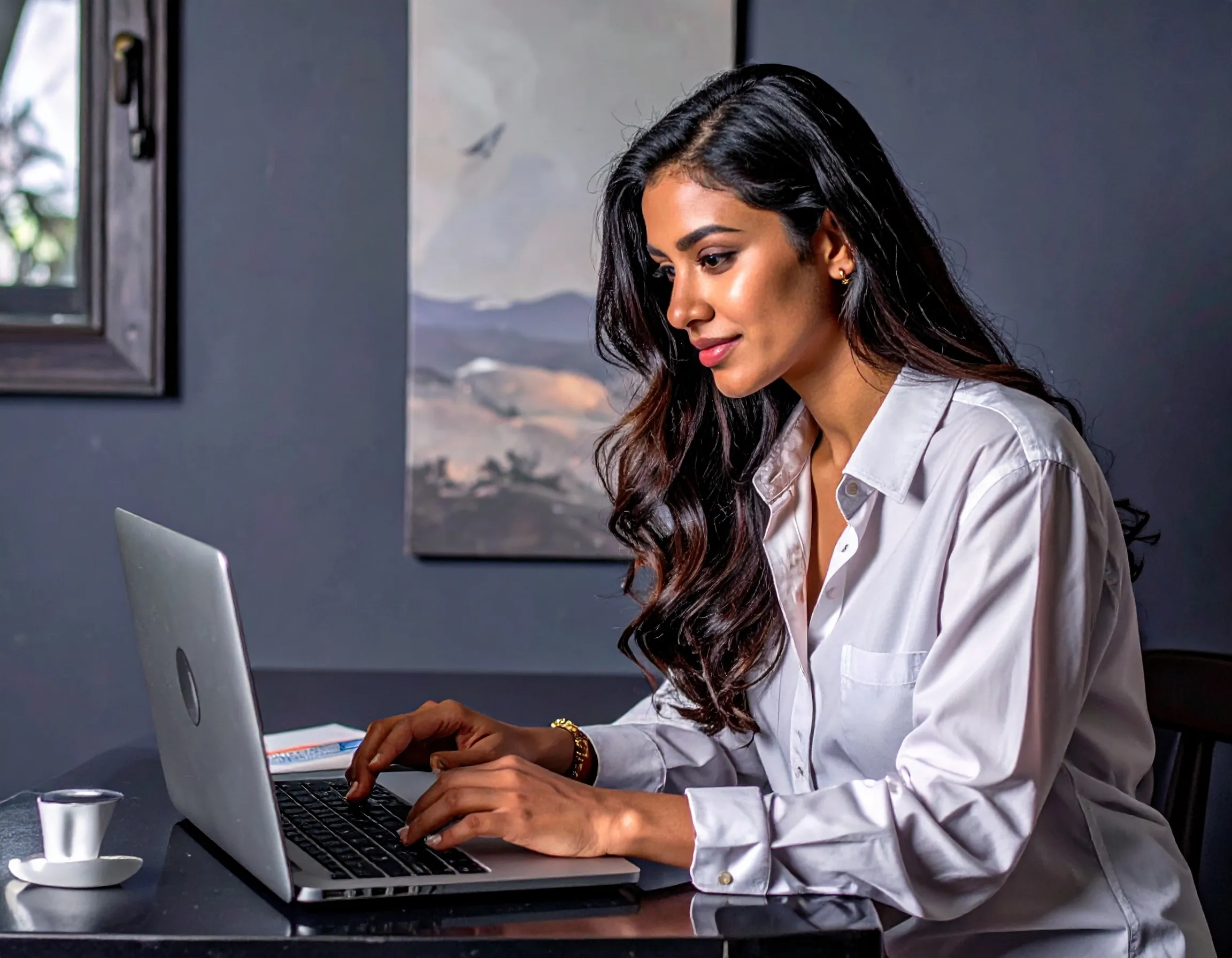 Kobieta pracująca przy laptopie