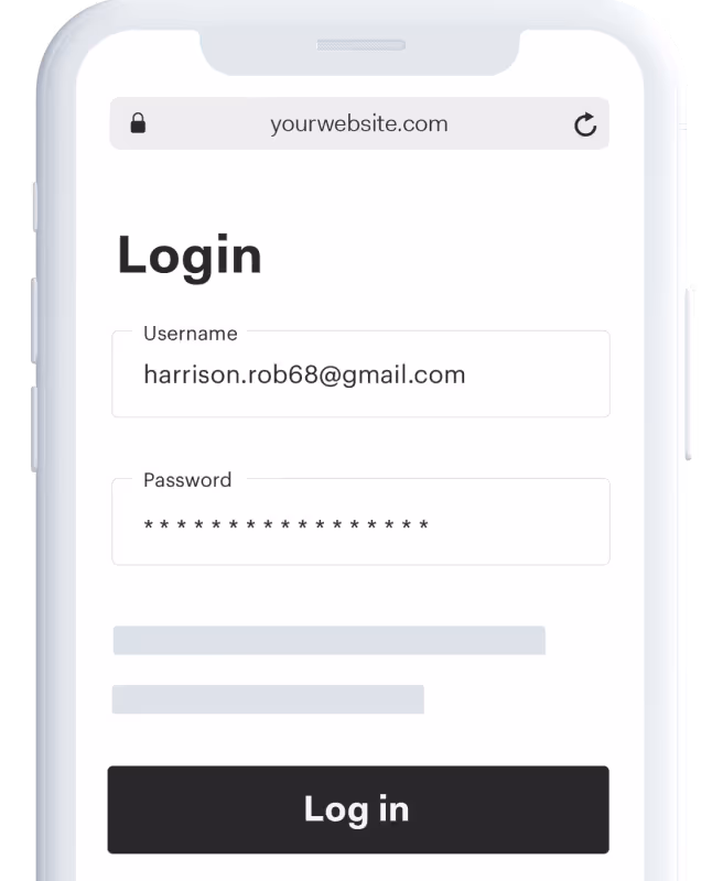 Login page on smartphone