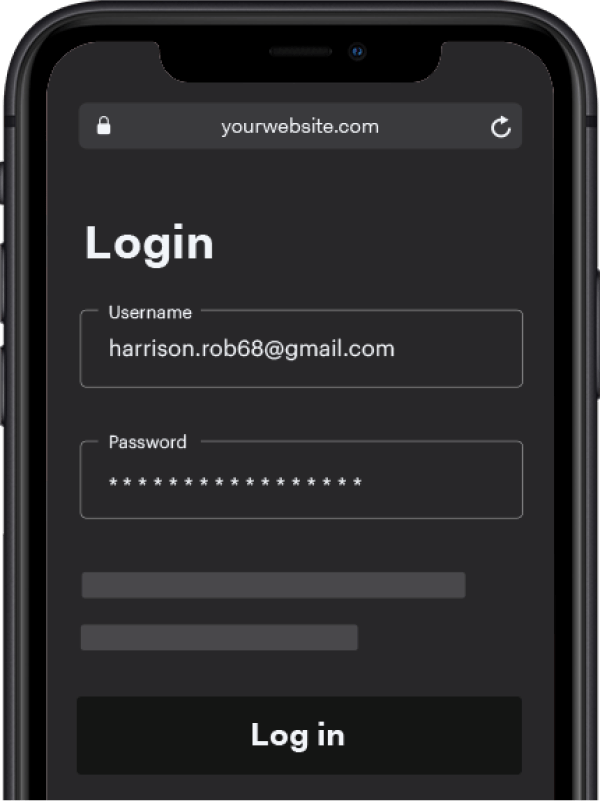 Login page on smartphone