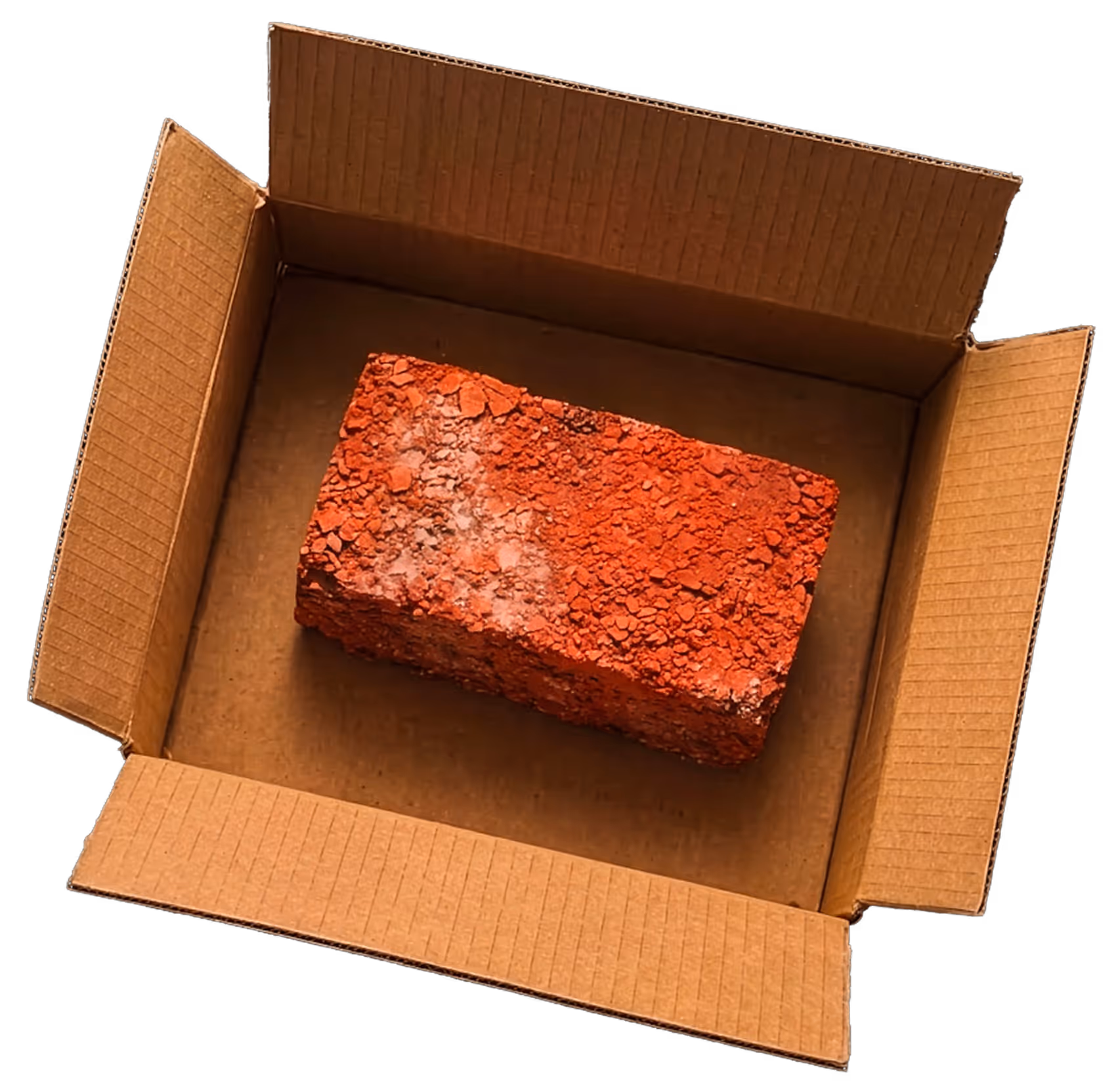 Shipping box with a brick inside