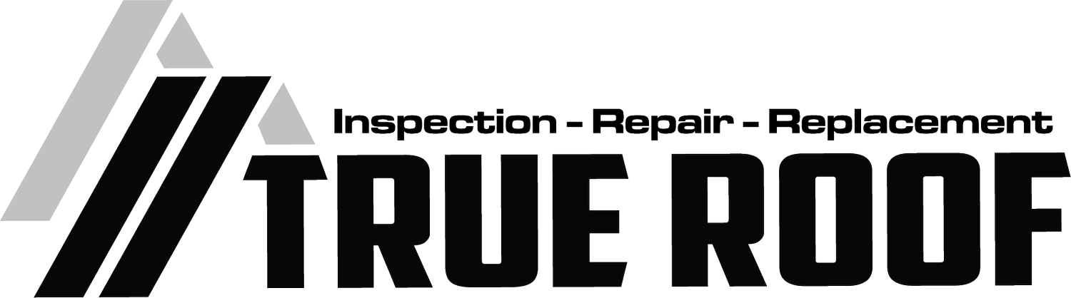 Logo for True Roof featuring stylized roof shapes and text reading 'Inspection - Repair - Replacement' above the bold words TRUE ROOF.