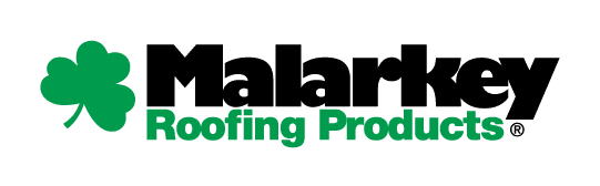 Malarkey Roofing Products logo featuring a green shamrock icon and bold black and green text.