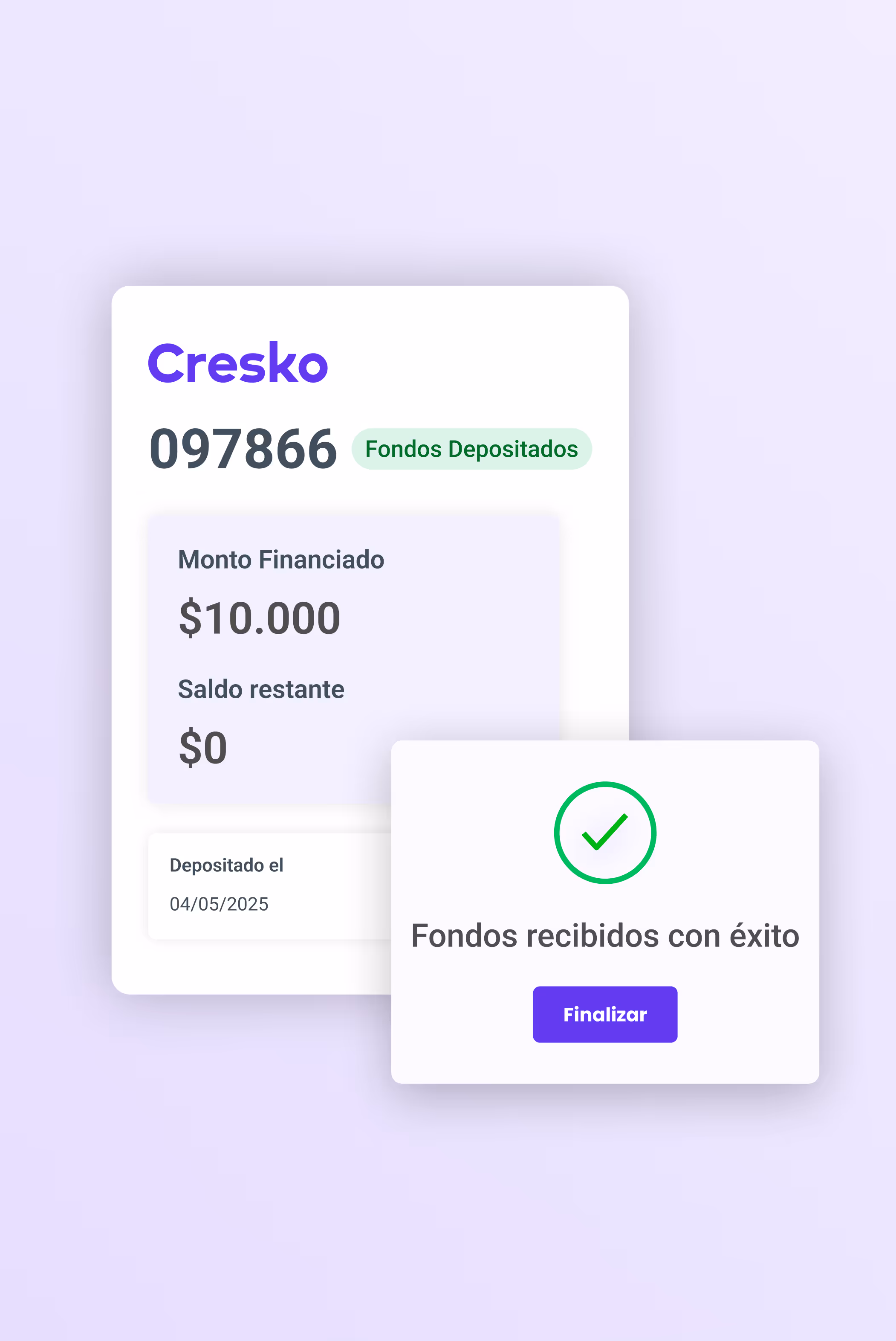 Cresko Fondos recibidos con exito