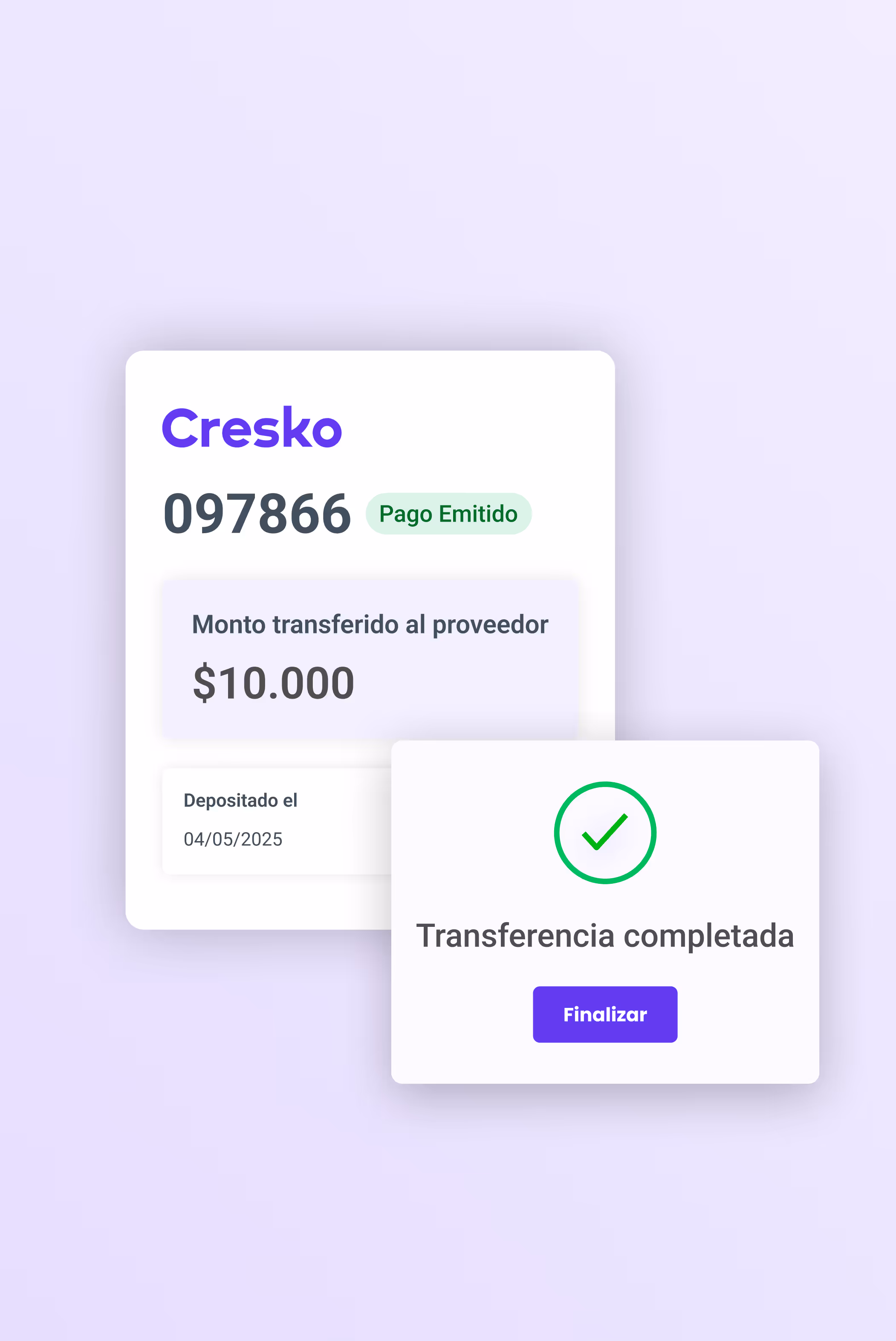 Cresko Transferencia completada TradeCargo