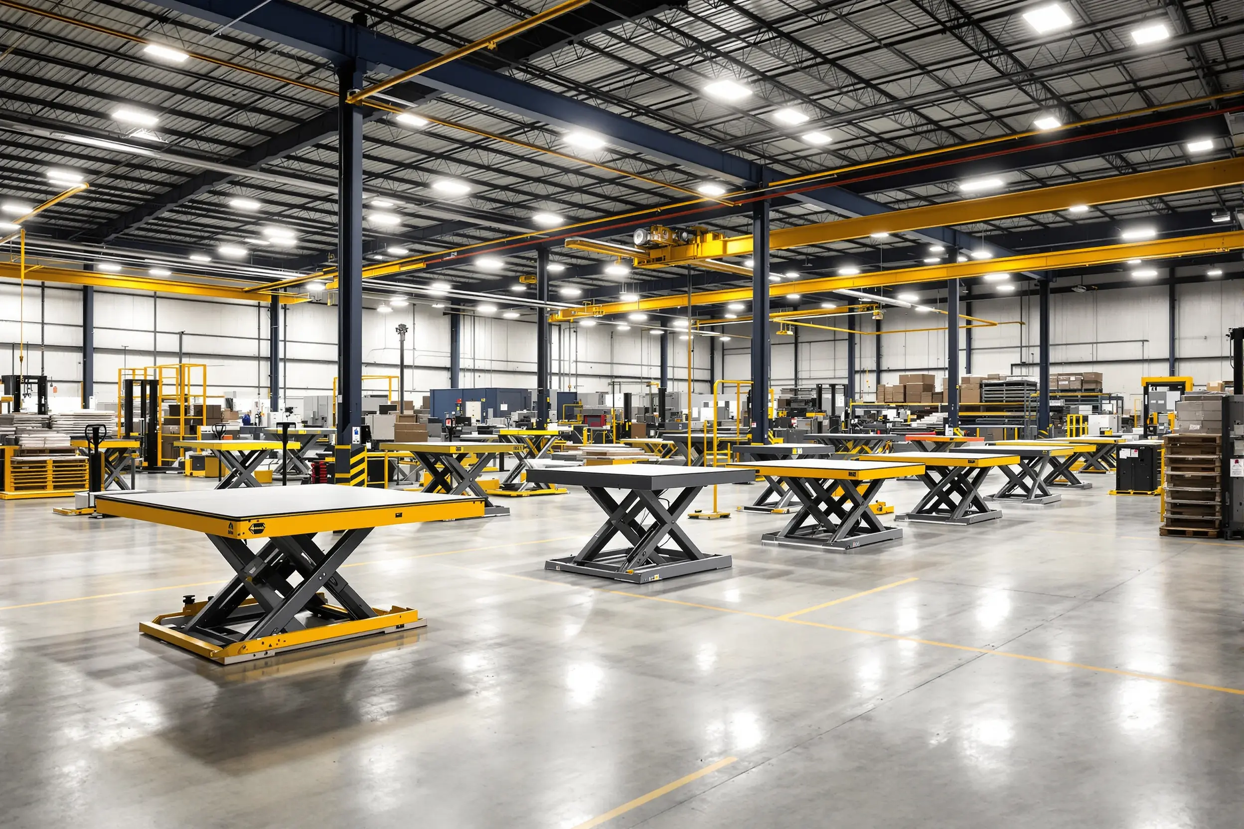 Manufacturing facility with industrial material handling equipment and lift tables#1.6