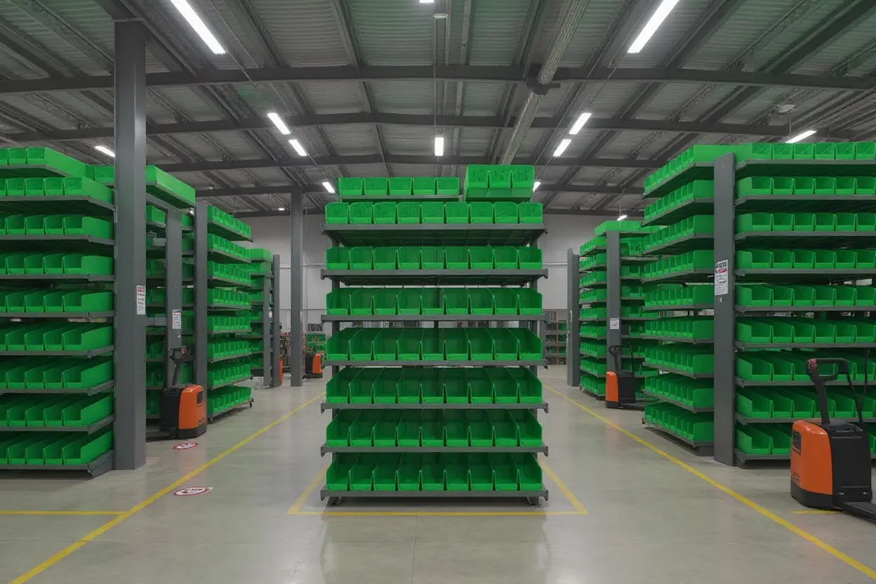 Modern warehouse facility with material handling equipment and organized storage systems#1.6