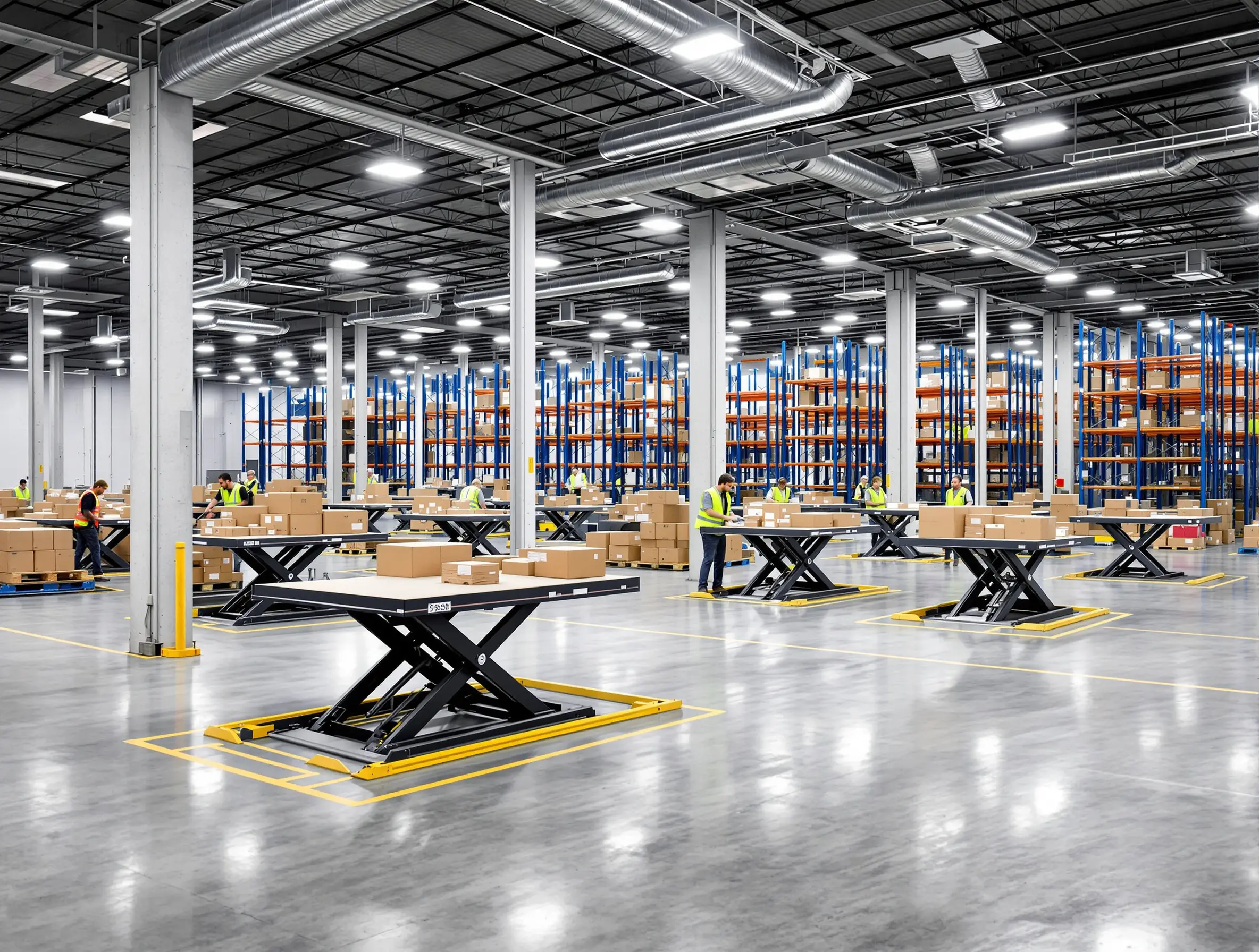 Distribution center using hydraulic lift tables for efficient package sorting and handling#1.2