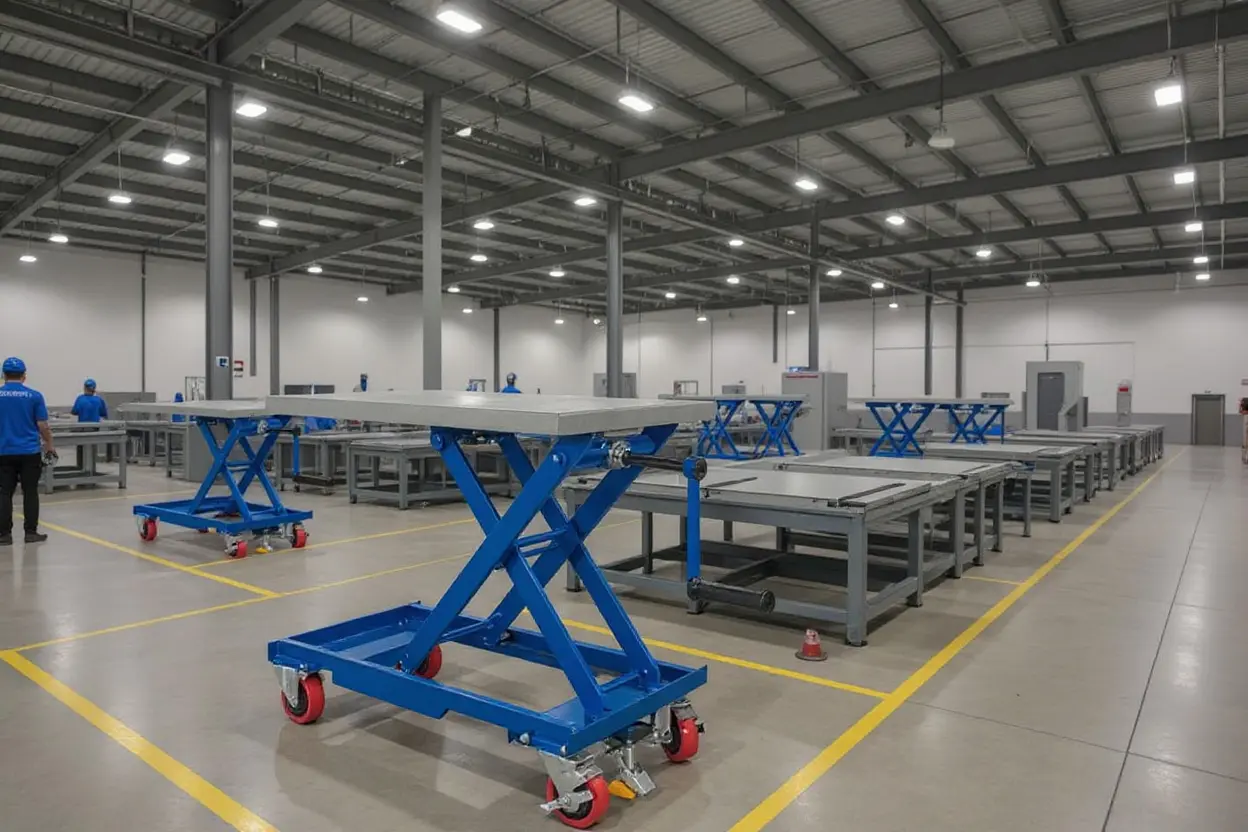 Manufacturing facility using scissor lift tables for assembly line and production processes#1.5