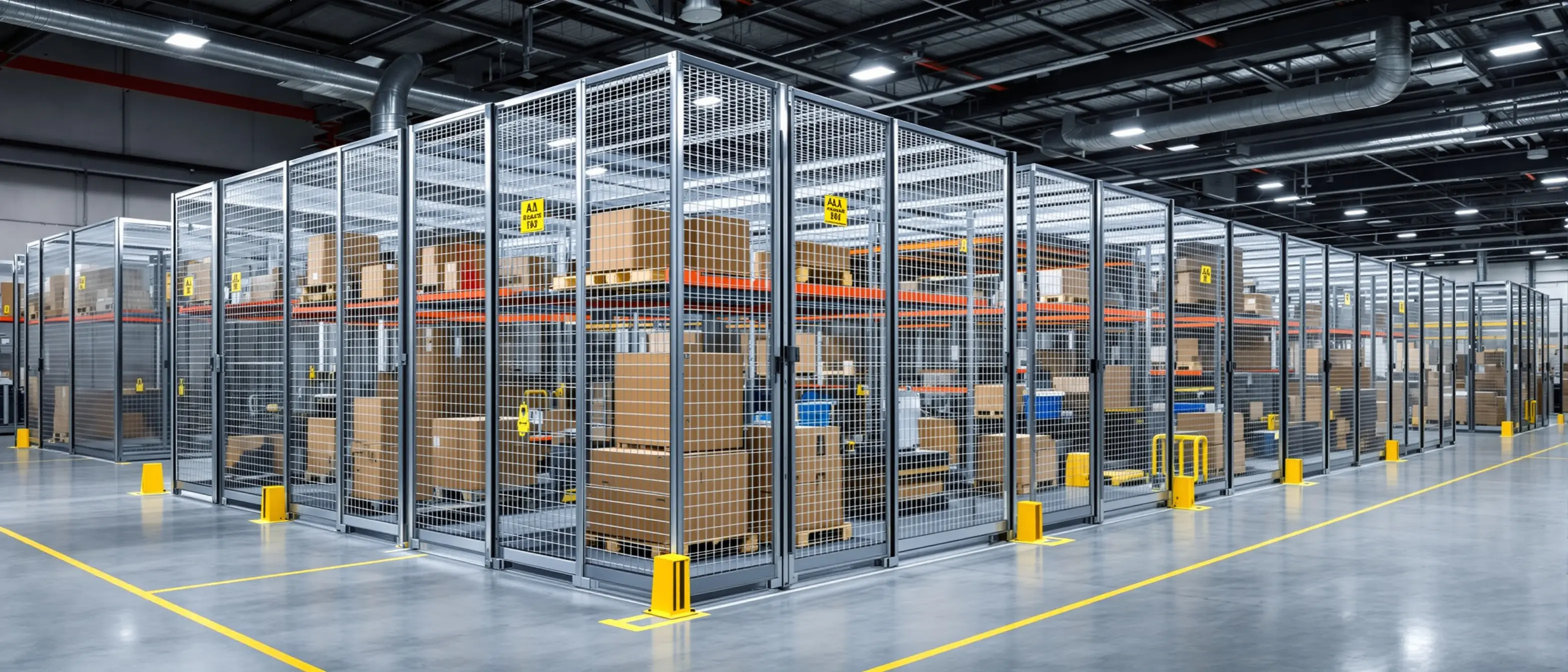 Warehousing secure storage solutions with anti theft cages protecting inventory and equipment#16.9