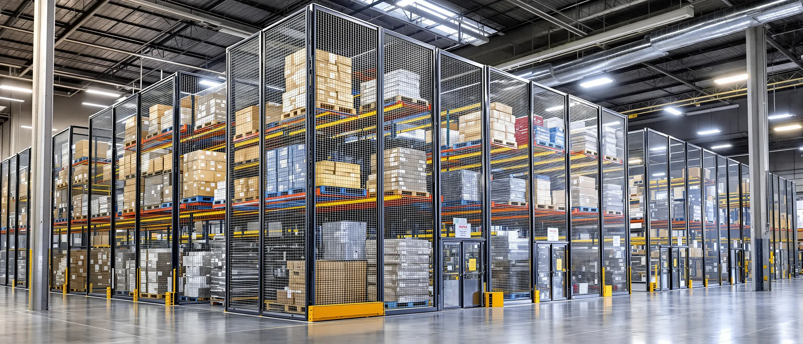 Distribution center utilizing pallet rack enclosures to secure high-dollar inventory and prevent theft#16.9