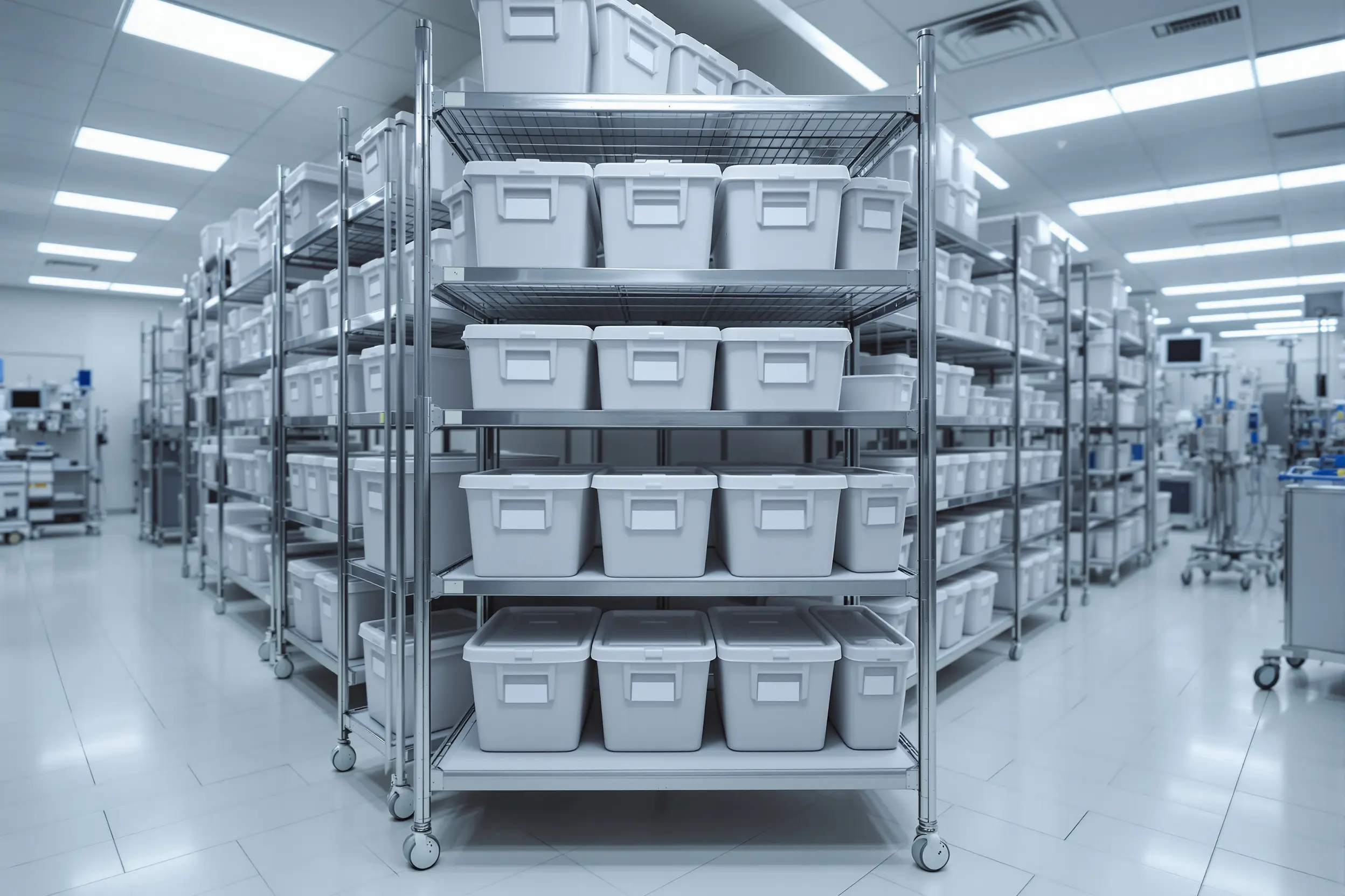 Medical facility using specialized storage bins for equipment and supplies#1.6