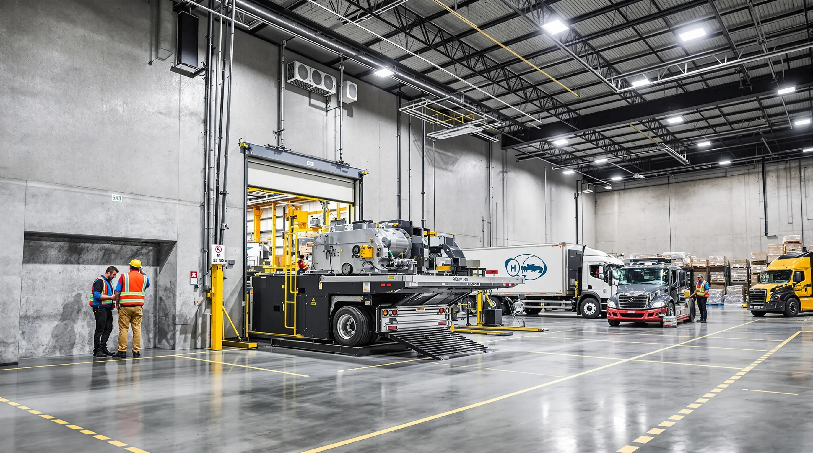 Manufacturing facility using dock lift systems for loading and unloading heavy industrial equipment#1.9