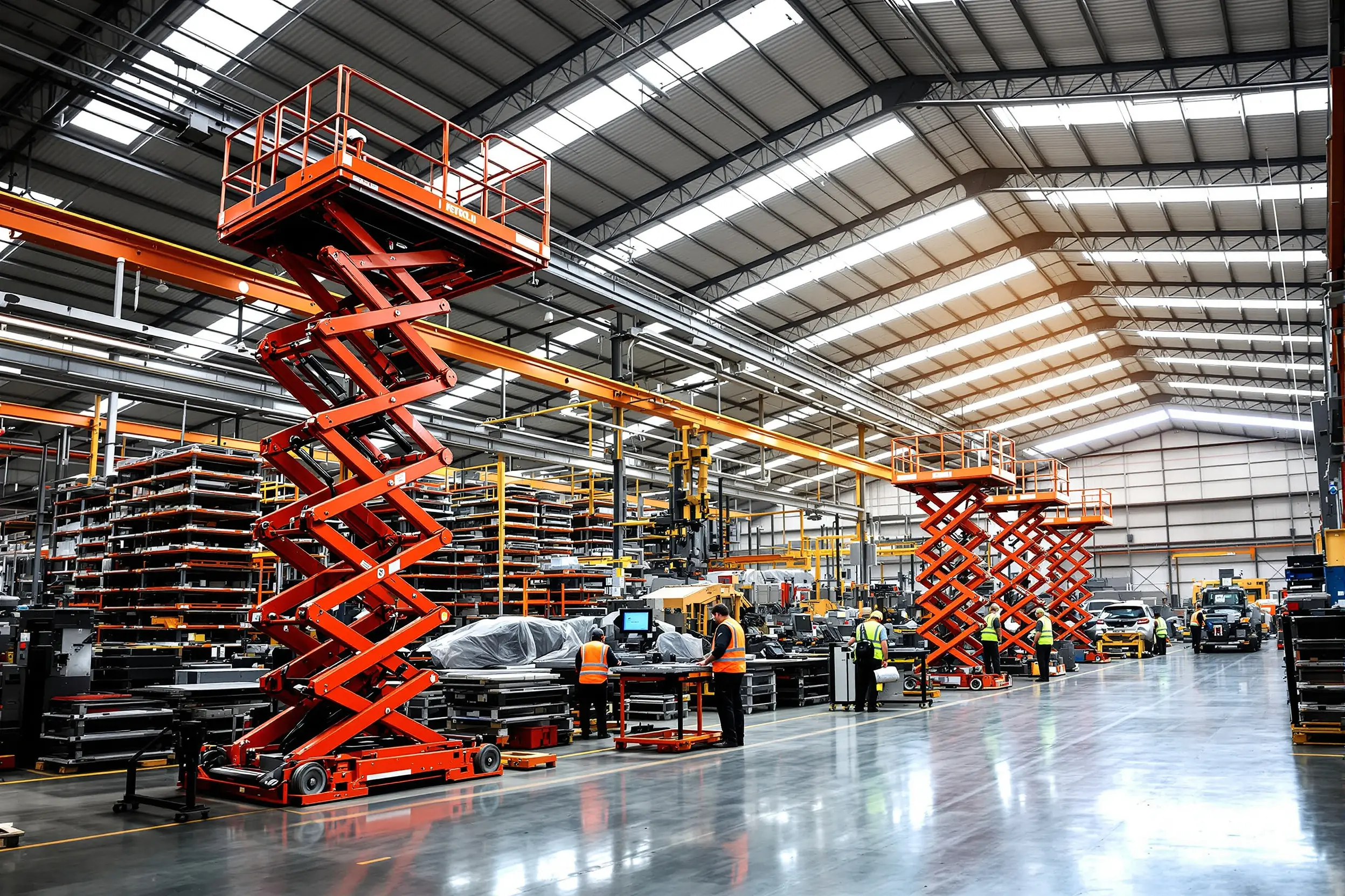 Manufacturing facility using scissor lifts for production line operations and heavy lifting#1.5