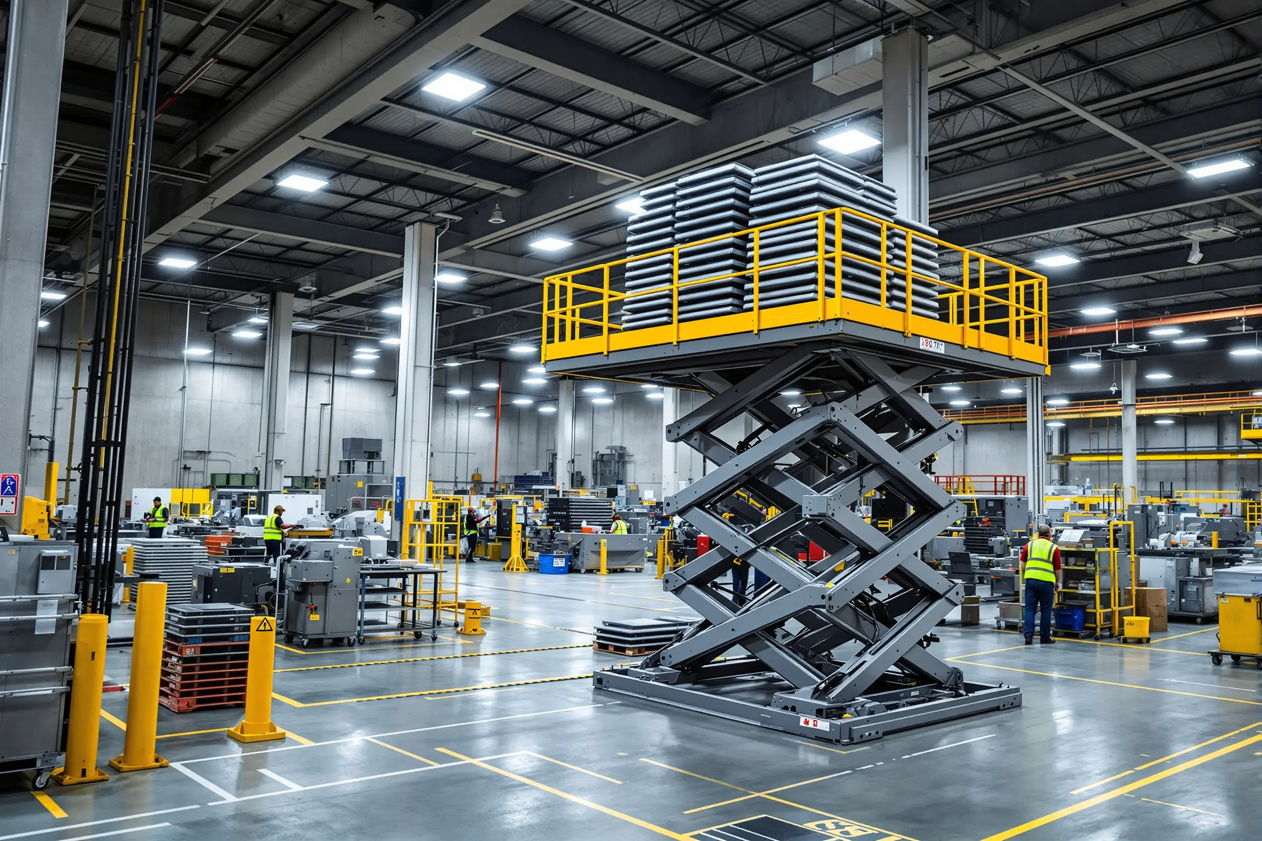 Manufacturing facility using scissor lifts for heavy-duty lifting operations#1.6
