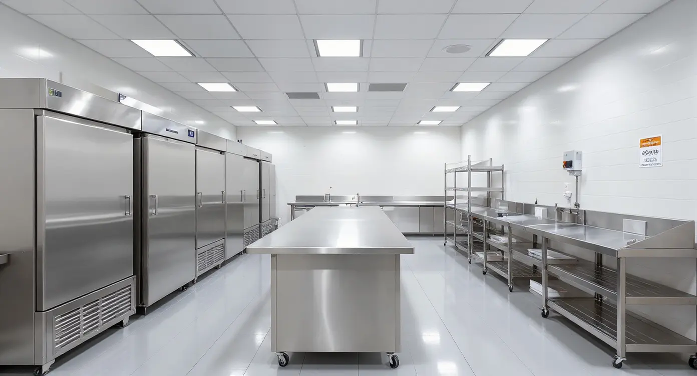 Food service facility with compliant storage solutions meeting safety and hygiene standards for food industry#1.9