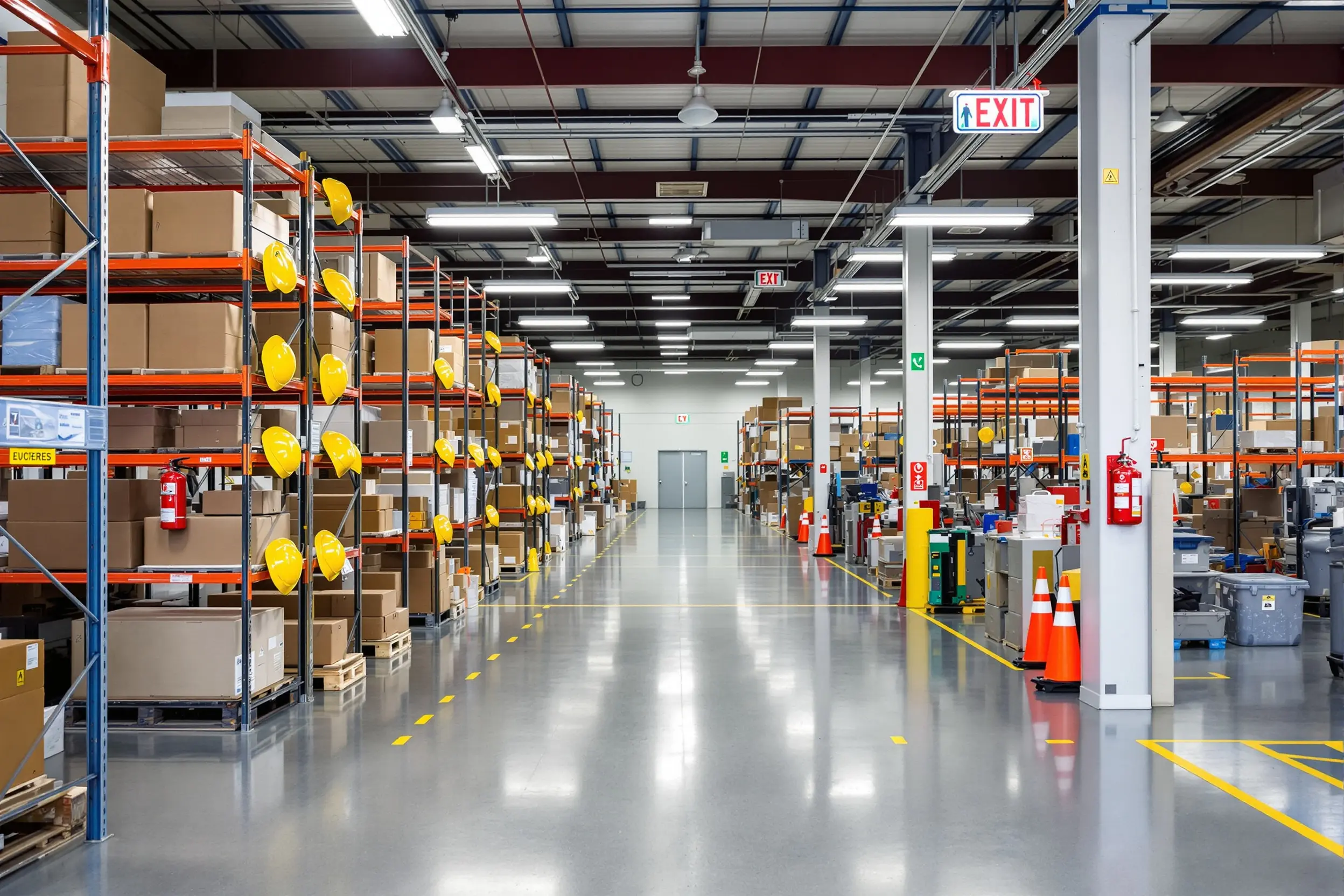 Retail storage area with organized inventory systems and safety compliance equipment#1.6