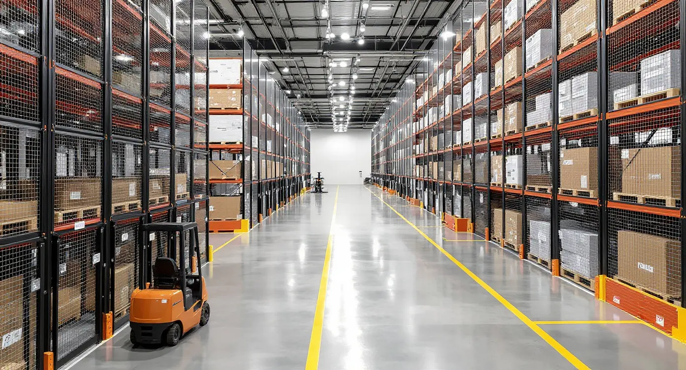 Distribution center with organized pallet rack systems and efficient material flow management#1.9