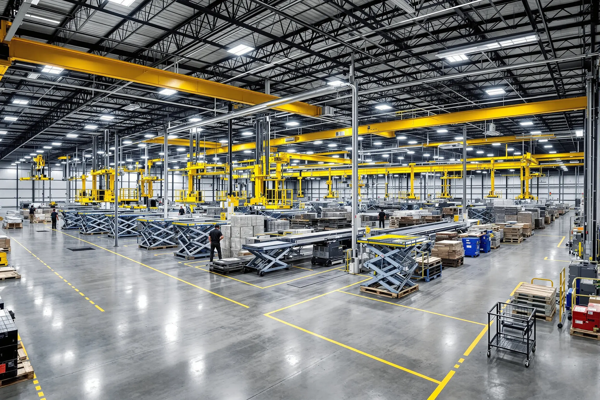 Manufacturing facilities with hydraulic lifts for vertical material transport and production line integration#1.6