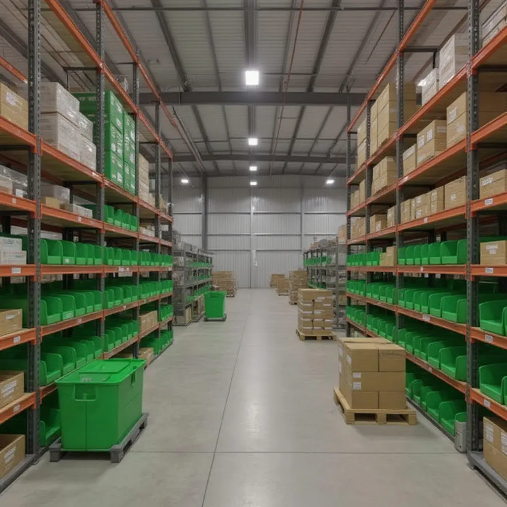 Warehousing and material handling solutions with custom storage bins#1.0
