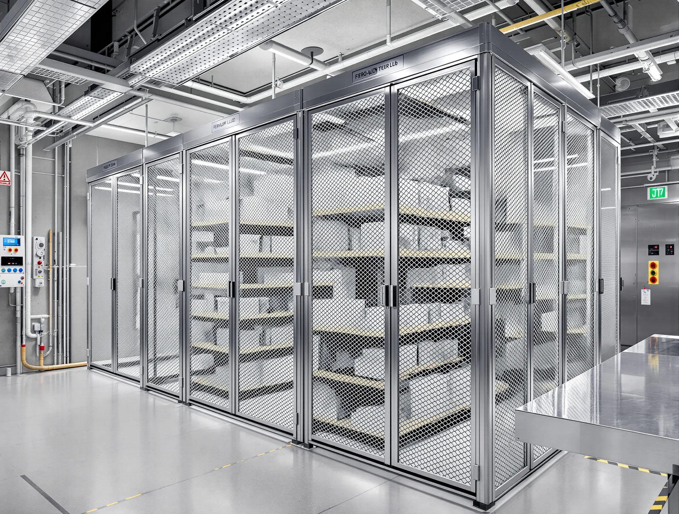 Healthcare facilities with secure mesh cages for medical supply storage and access control#1.2