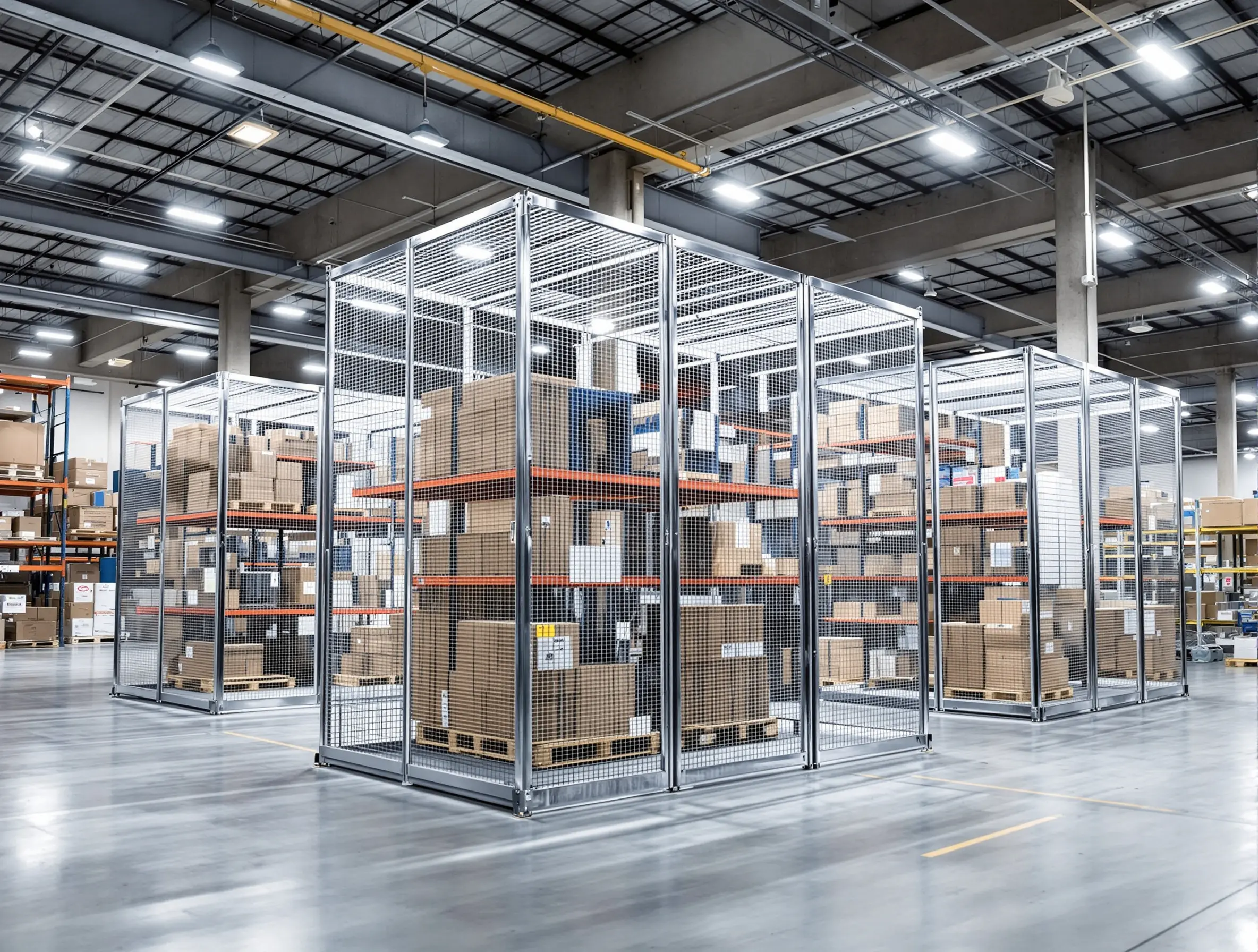 Retail distribution center using wire mesh cages for inventory security and loss prevention#1.2
