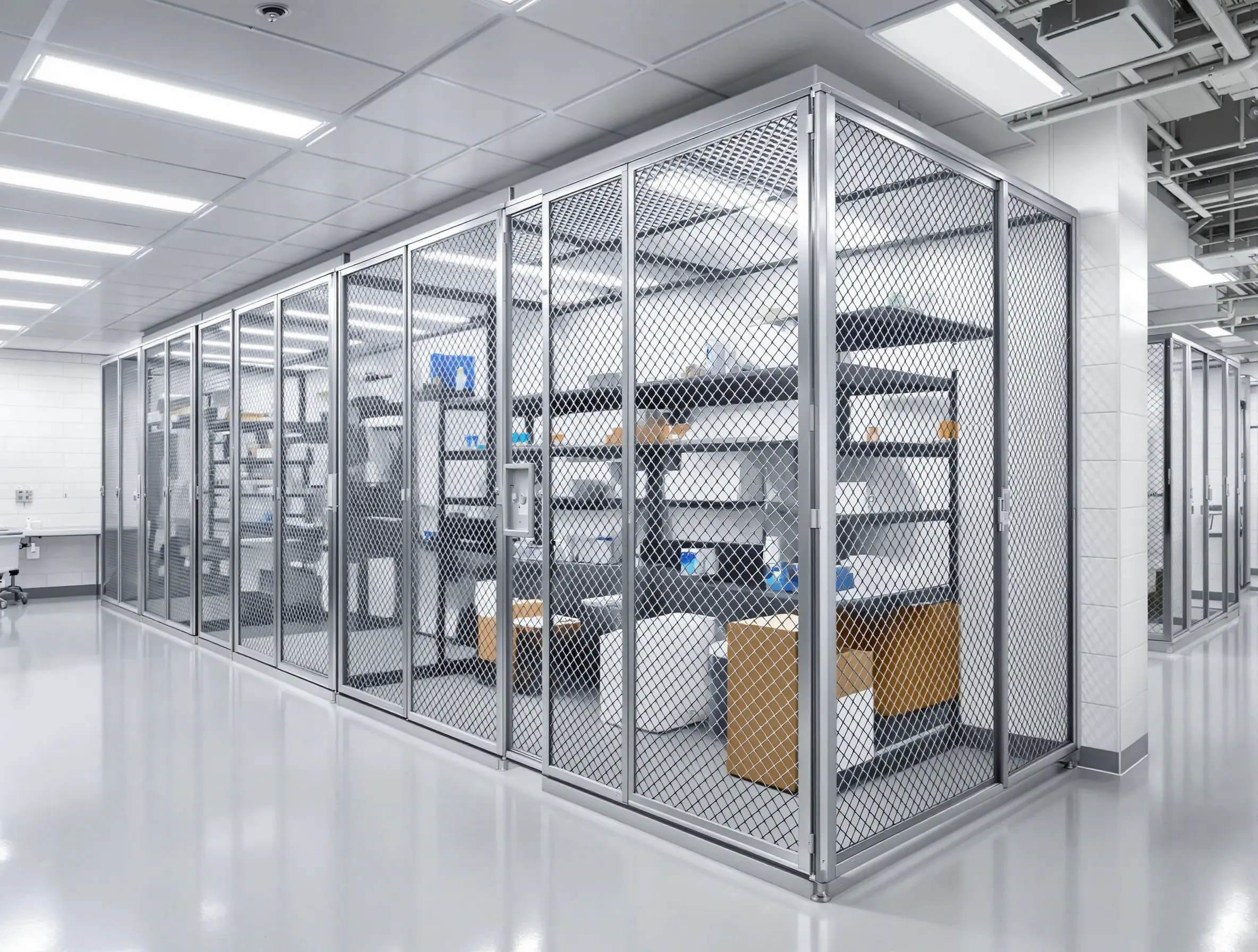 Healthcare facilities using secure metal cages for medical supply storage and controlled access areas#1.2