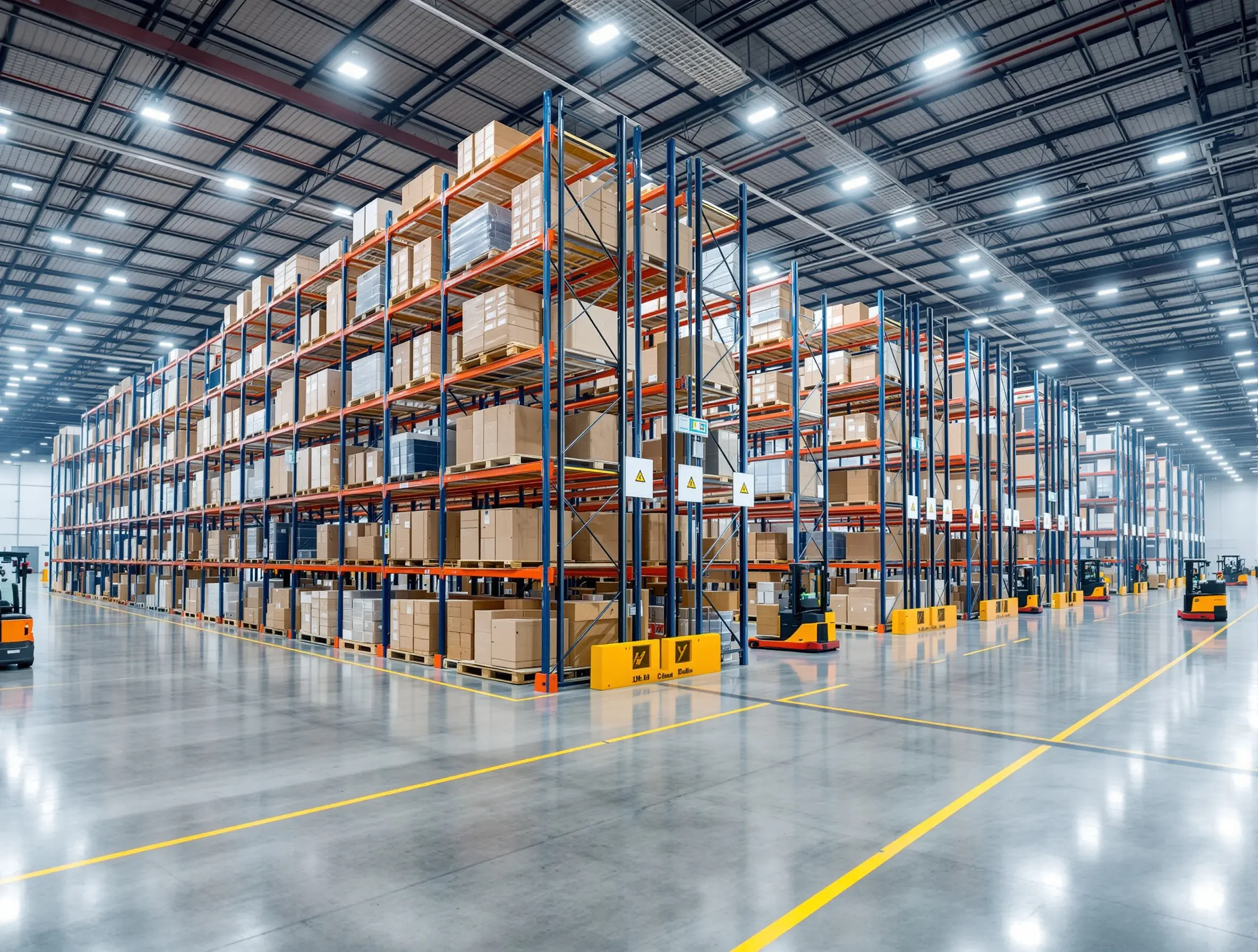 Warehousing facility with organized pallet rack security systems protecting high-value inventory storage#1.3