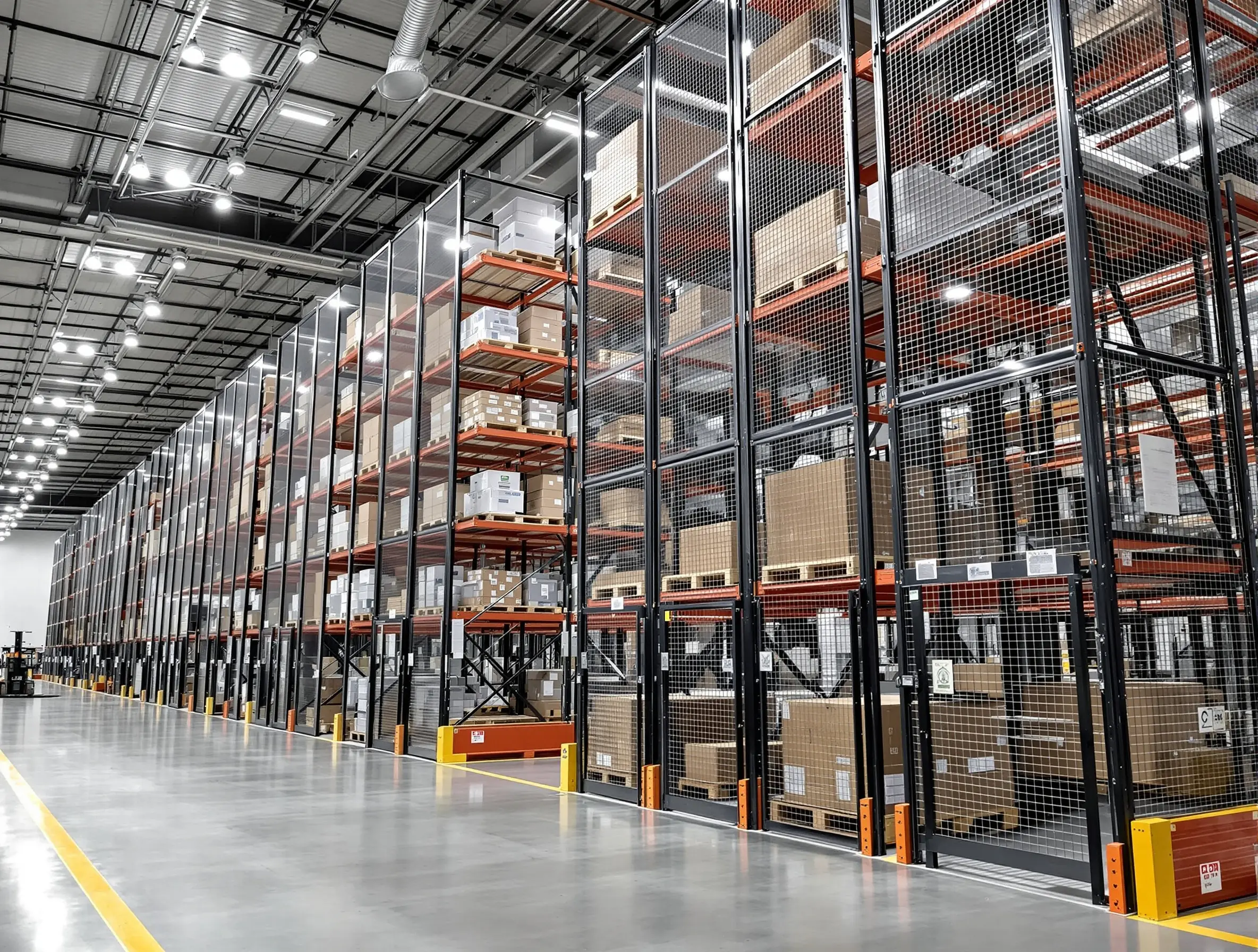 Distribution center with secured pallet racks controlling access to high-value merchandise and products#1.3