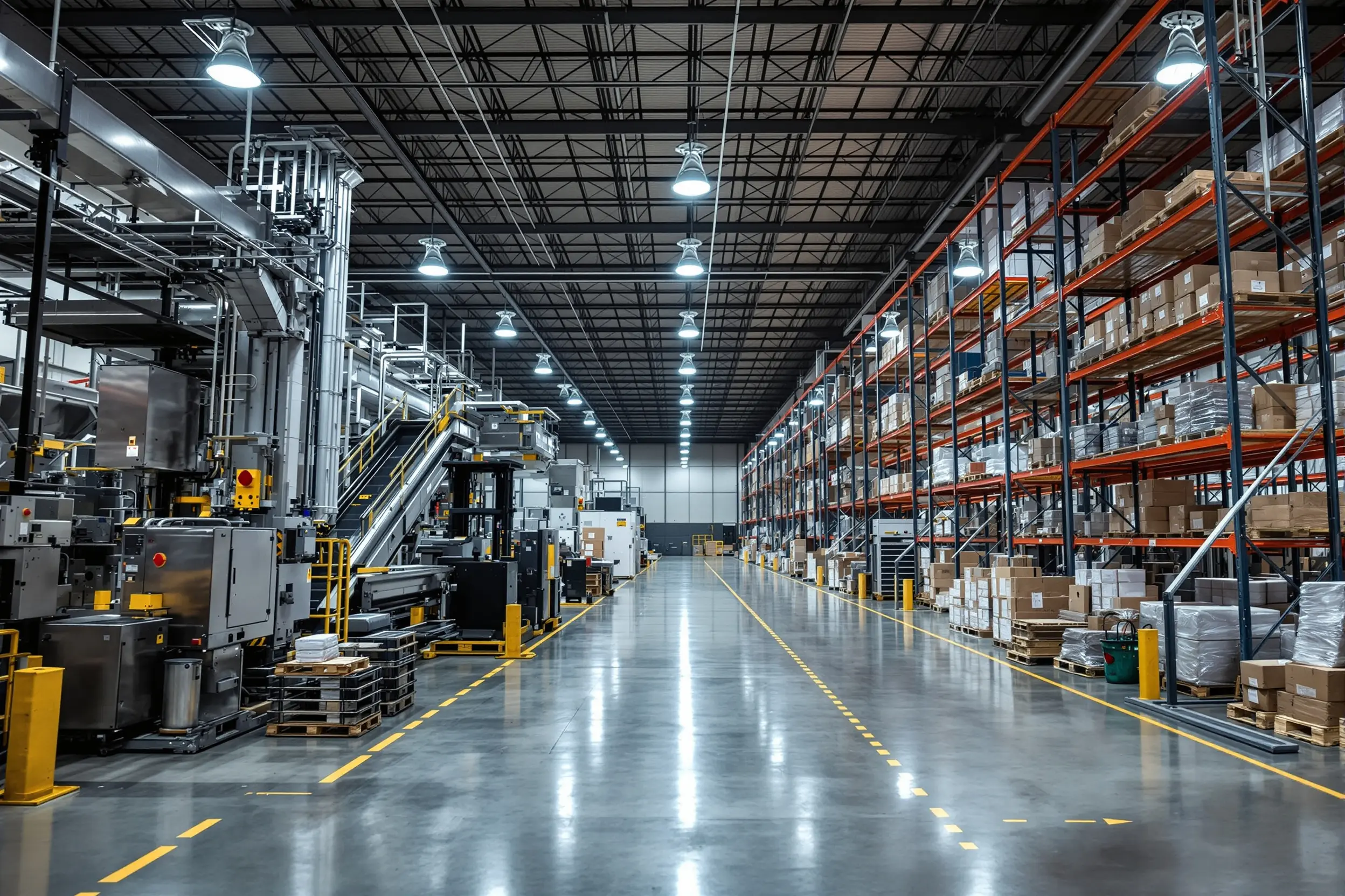 Industrial warehouse with manufacturing equipment and storage systems#1.5