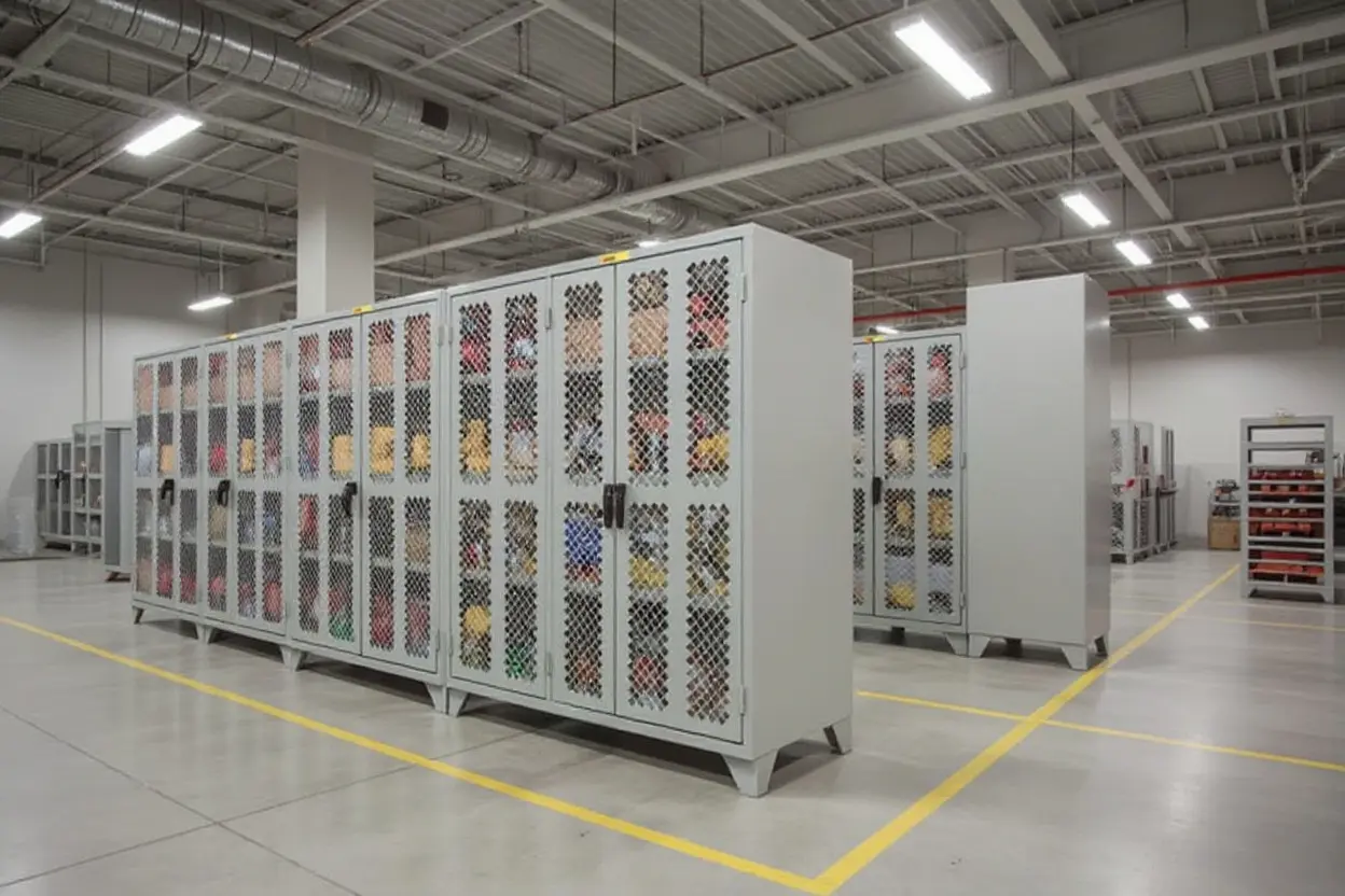 Manufacturing facility with secure storage lockers for tools and equipment#1.5