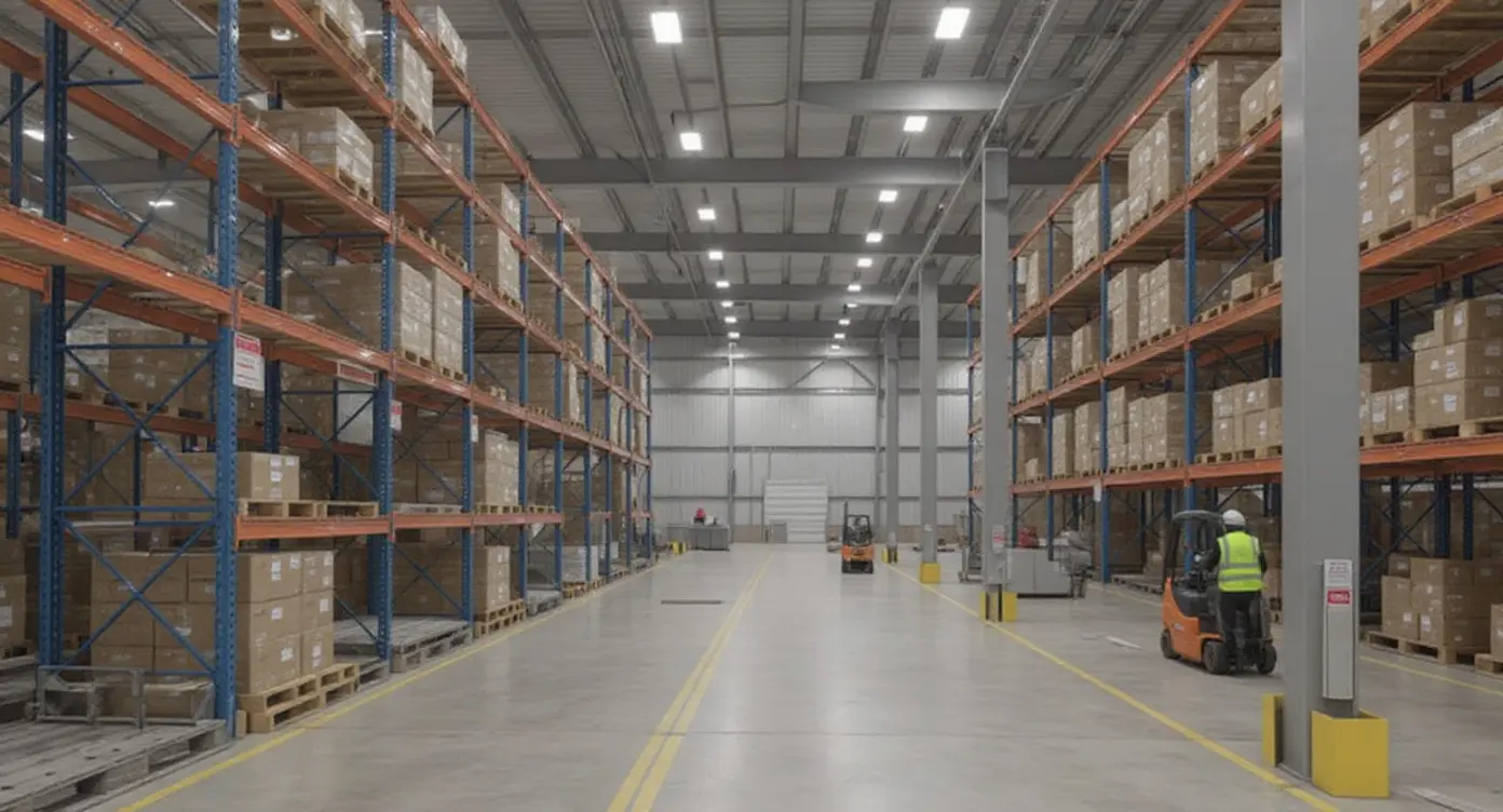 Warehousing and distribution centers with pallet racking systems and safety equipment#1.9