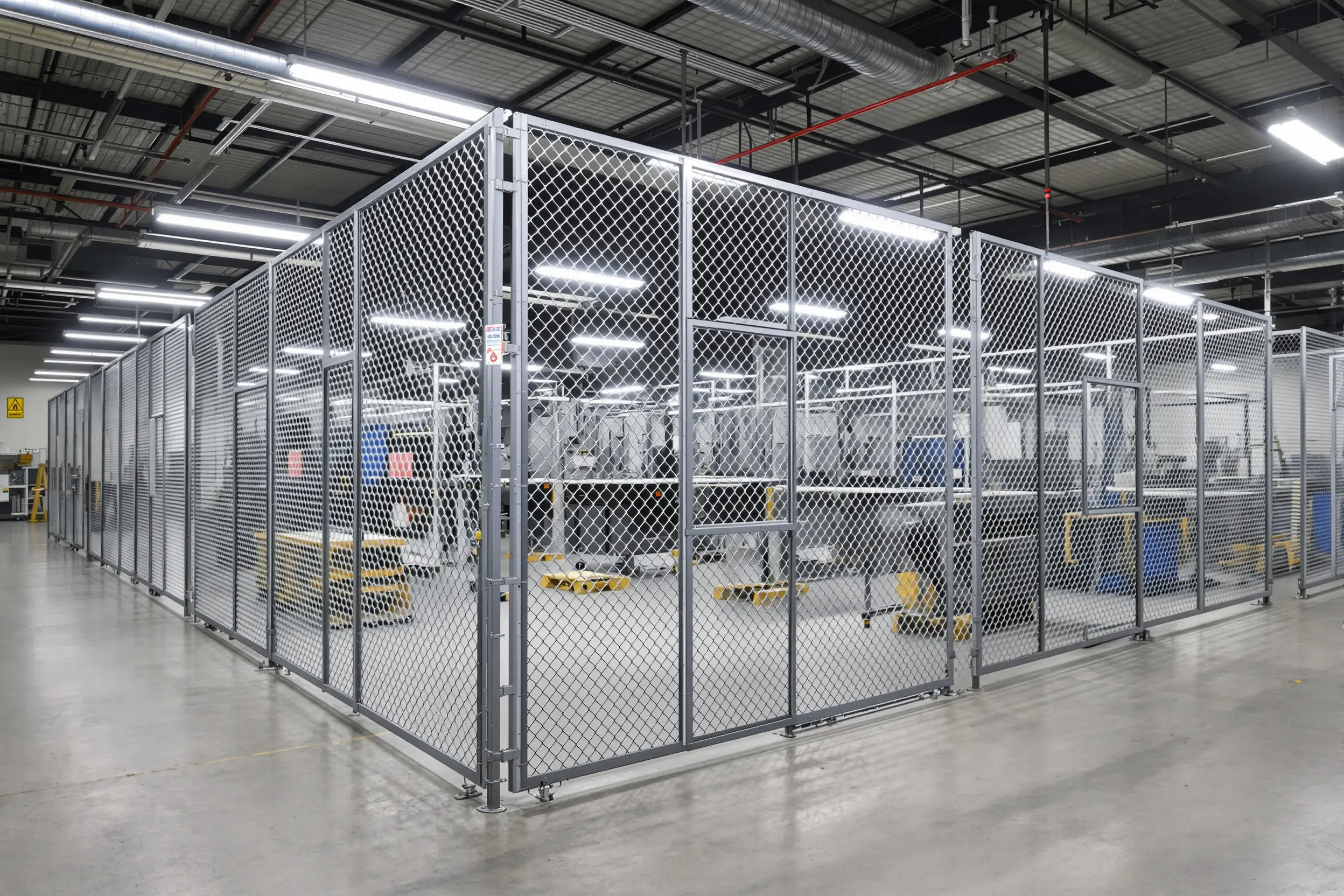 Manufacturing facilities with secure wire enclosures protecting equipment and inventory#1.5