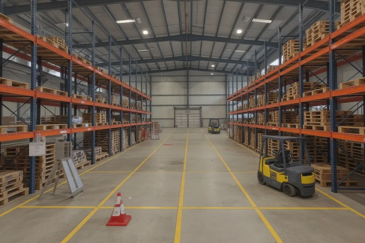 Manufacturing facilities with organized material handling and pallet storage solutions#1.6