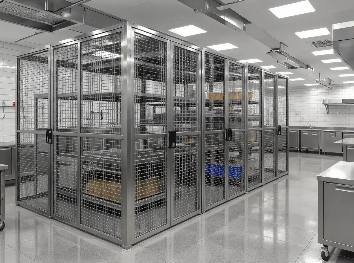 Food service facilities with security cages for equipment and supply protection#1.2