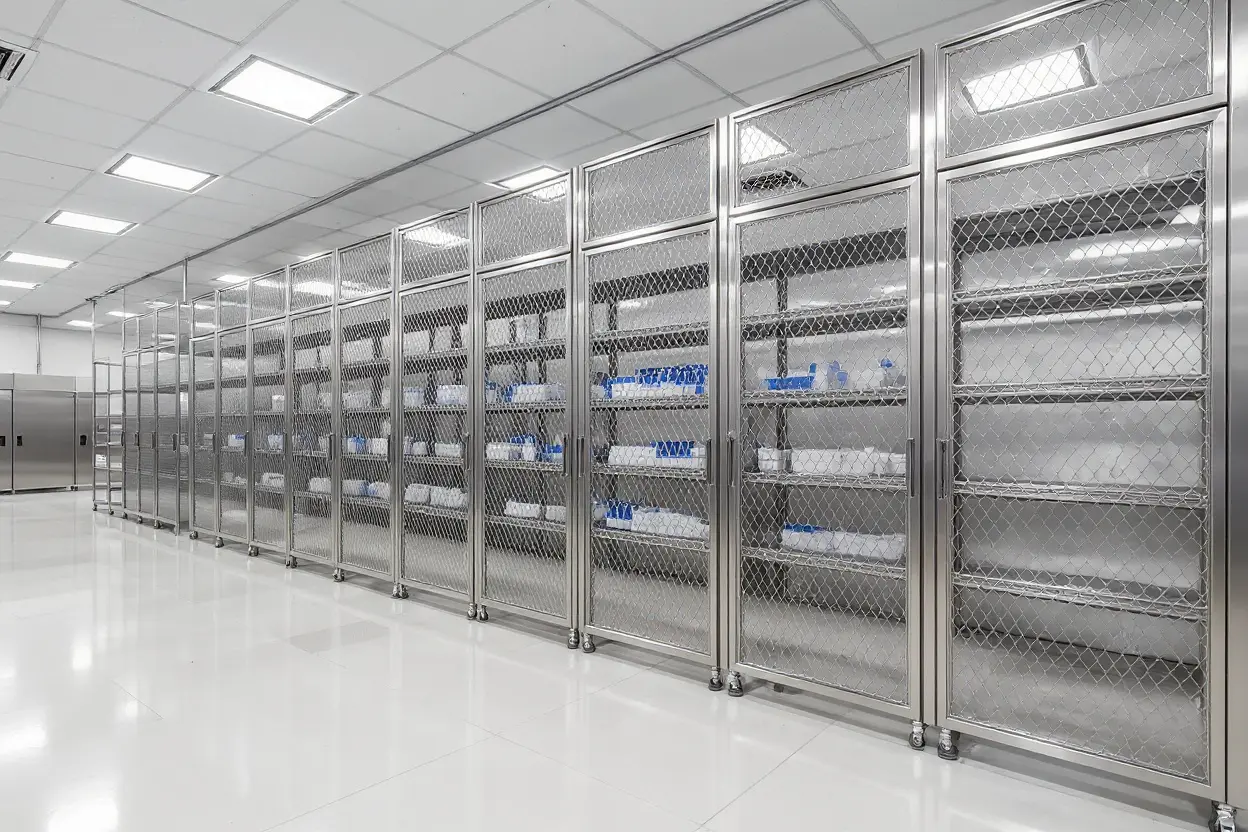 Food service facilities with secure storage cages for medical supplies and controlled access#1.6