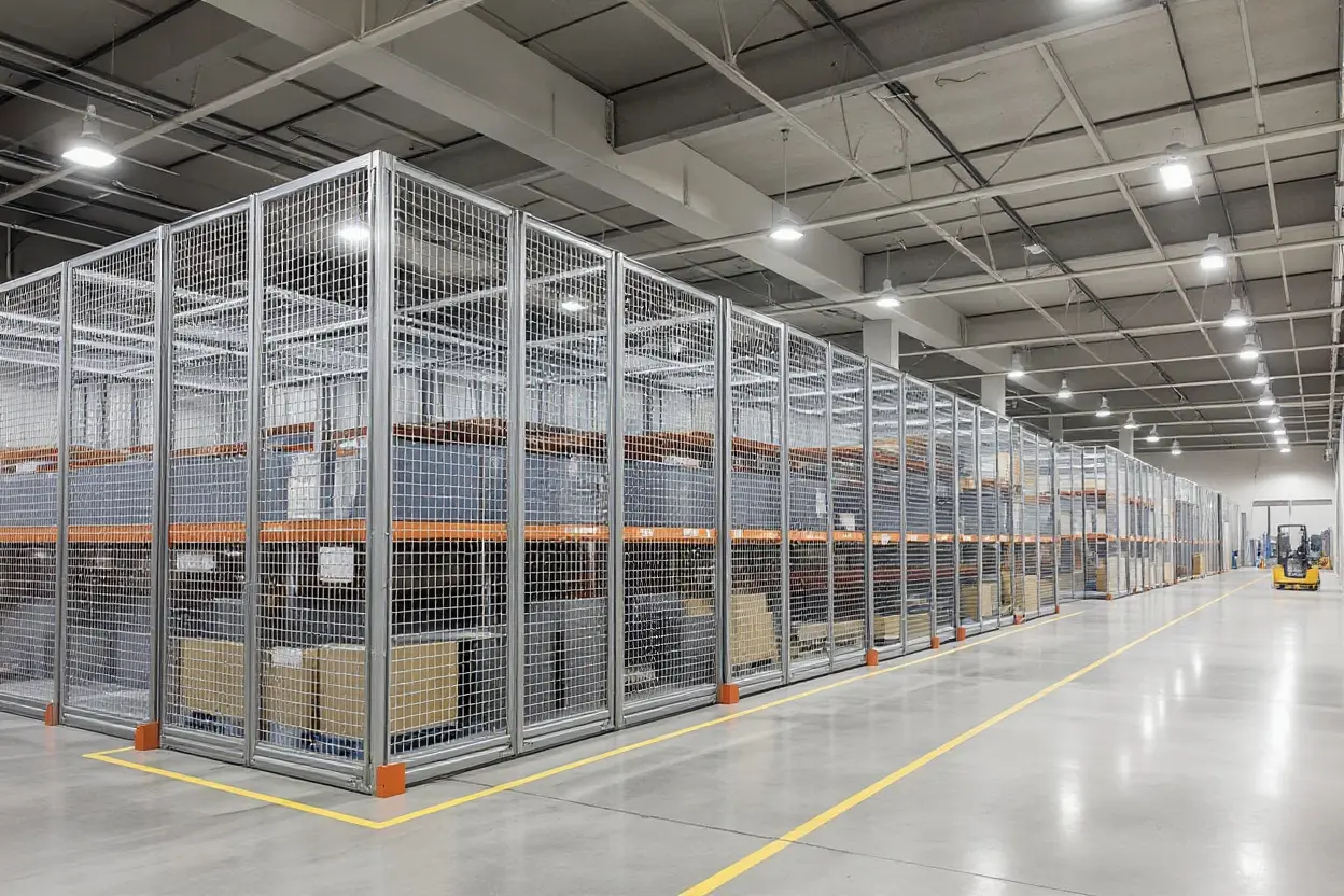 Warehousing and distribution centers with security cage systems for inventory protection#1.6