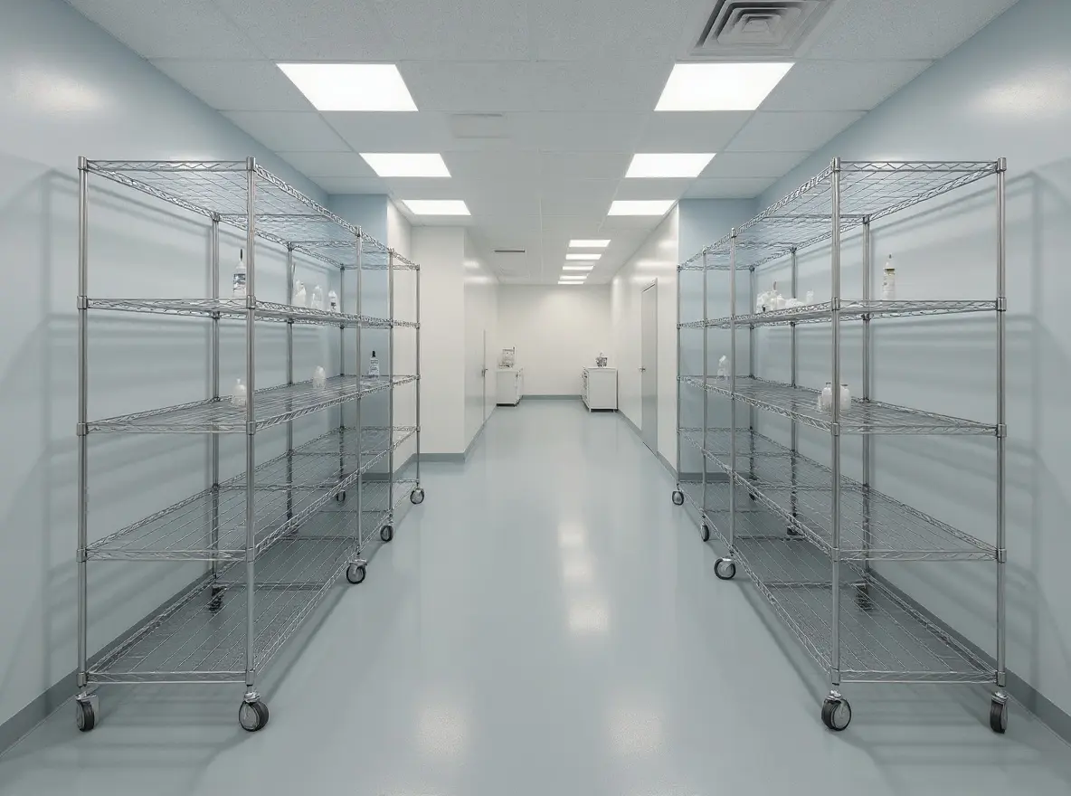 Medical facility storage with hygienic stainless steel shelving systems for healthcare and pharmaceutical applications#1.3