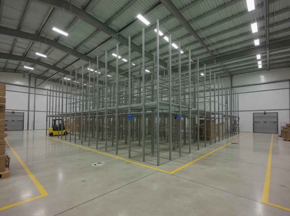 Industrial material handling facility with shelving systems optimizing warehouse storage and workflow efficiency#1.3