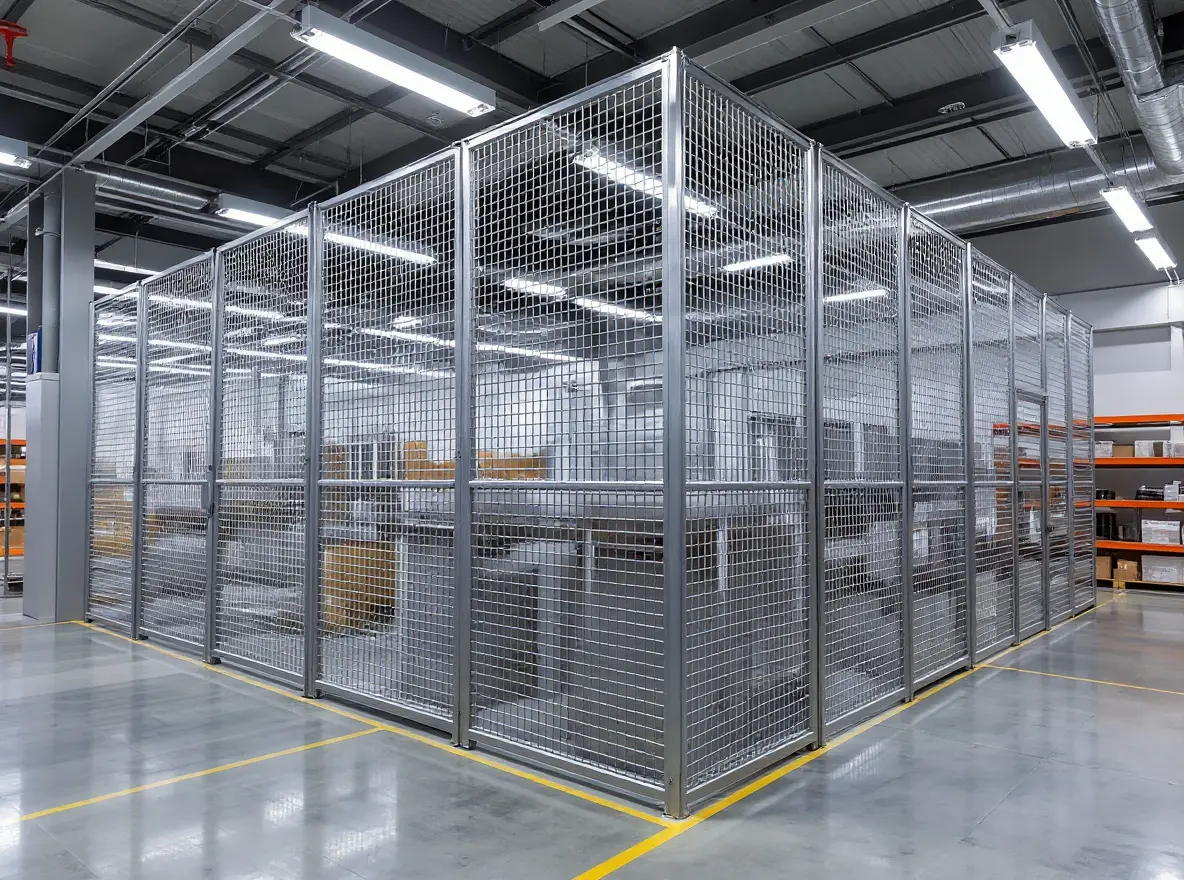Retail facility using wire mesh security cages to protect valuable inventory and supplies#1.3