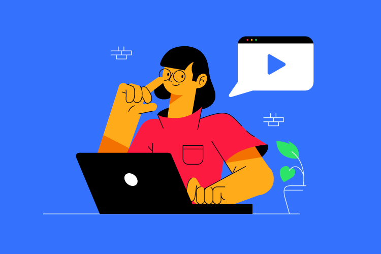 Un personnage, devant son ordinateur, parle de vidéo