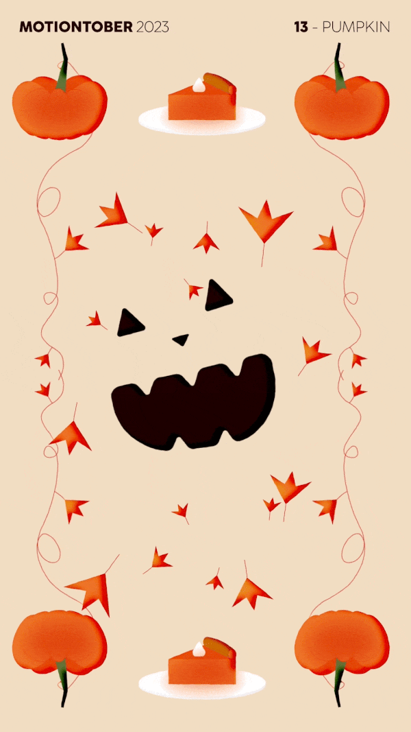 Une composition avec des feuilles d'érables, citrouilles, visage et gâteau.