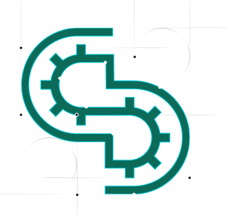 Green stylized letter S with interlocking gear-like curved lines