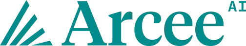 Arcee AI company logo with teal text and angular geometric symbol