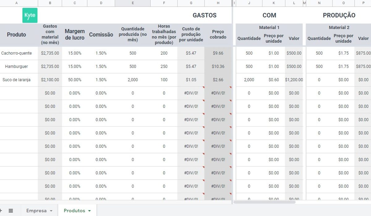 planilha para calcular preço de venda de produtos