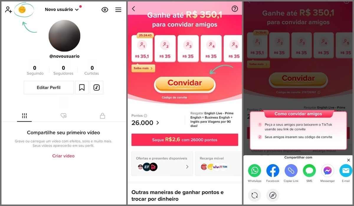 como enviar códigos de convite no TikTok
