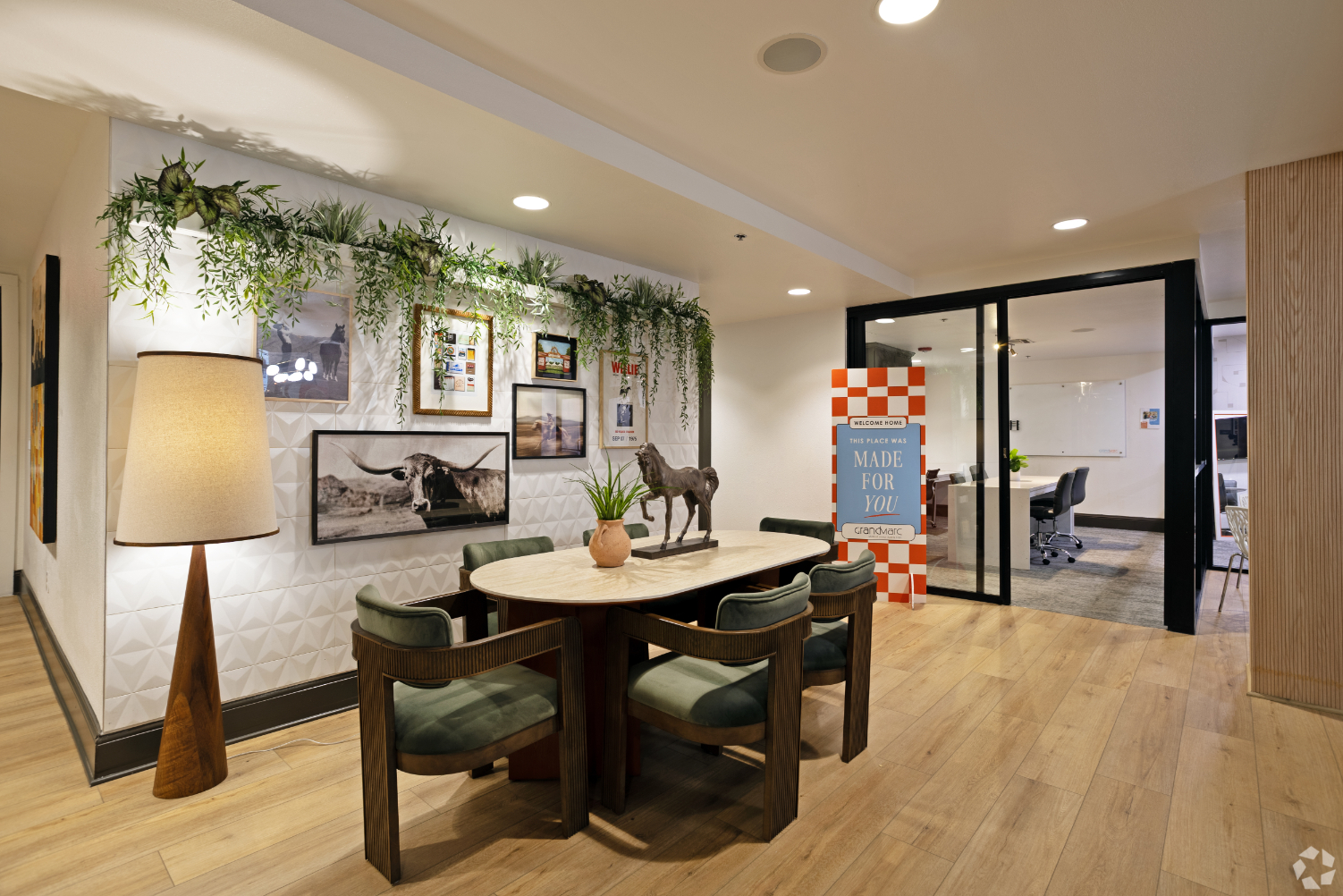 Study room with table and chairs and modern decor