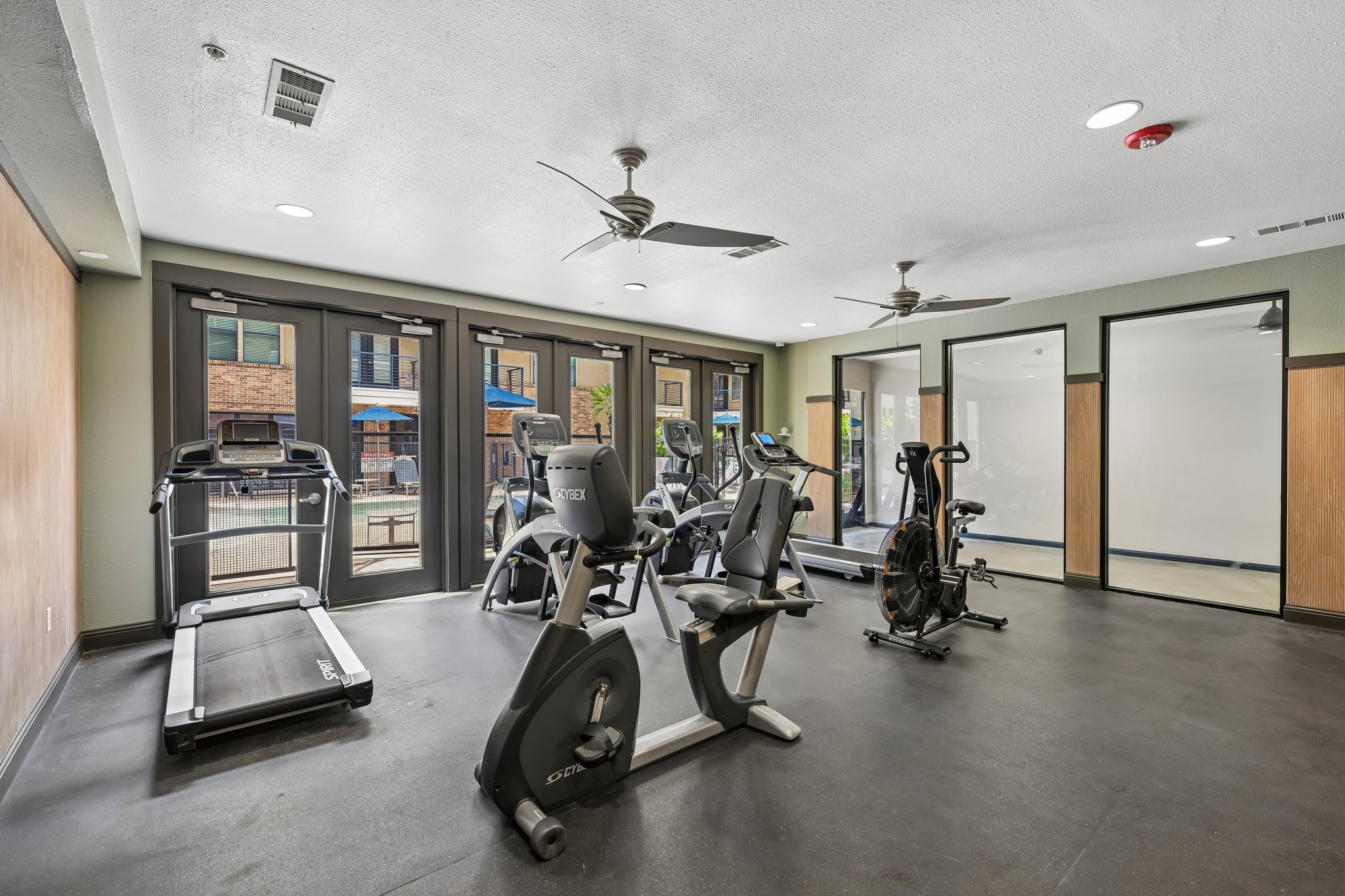 Fitness center with treadmills